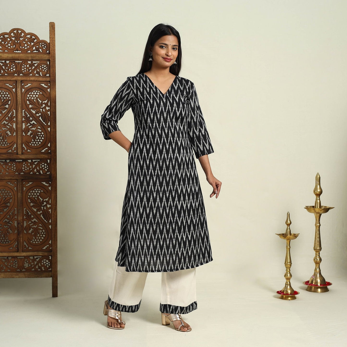 Buy Frock Style Cotton Pochampally Ikat Kurta Set