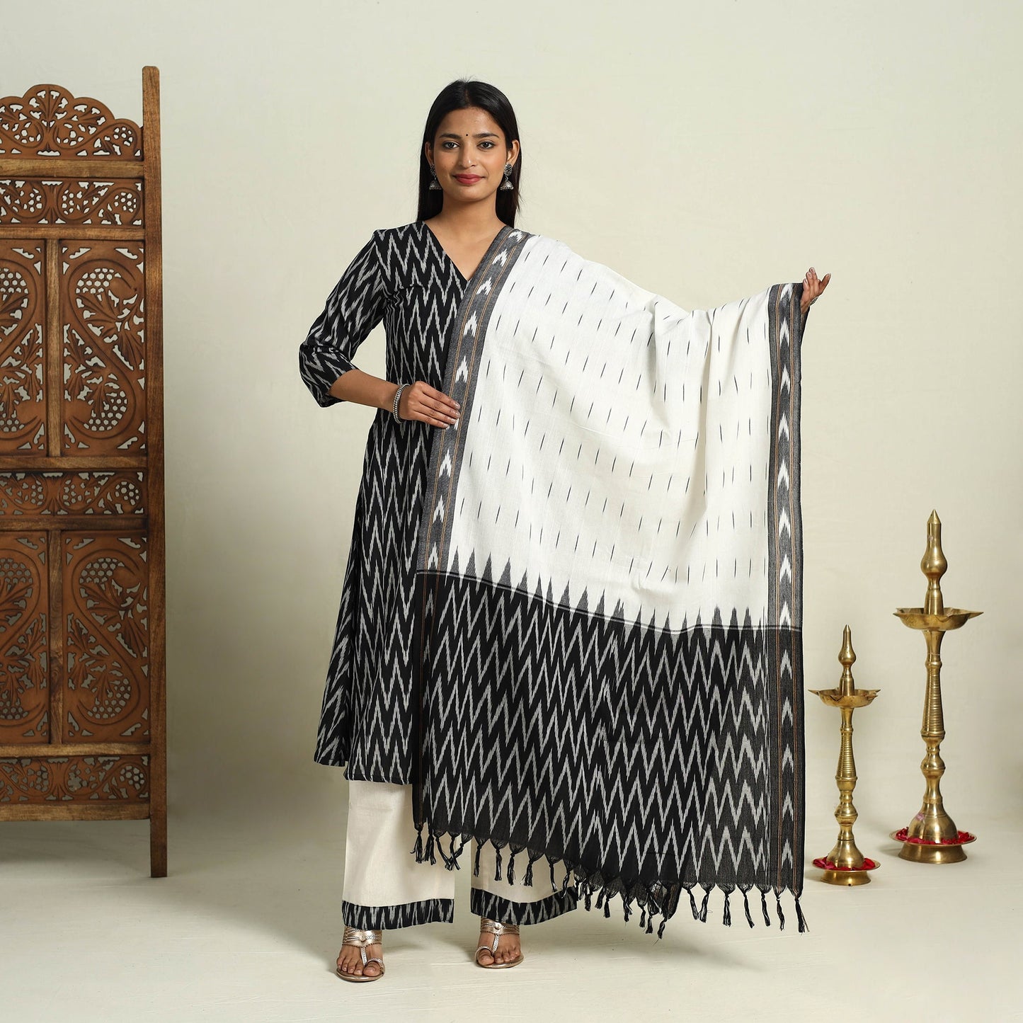 Buy Frock Style Cotton Pochampally Ikat Kurta Set