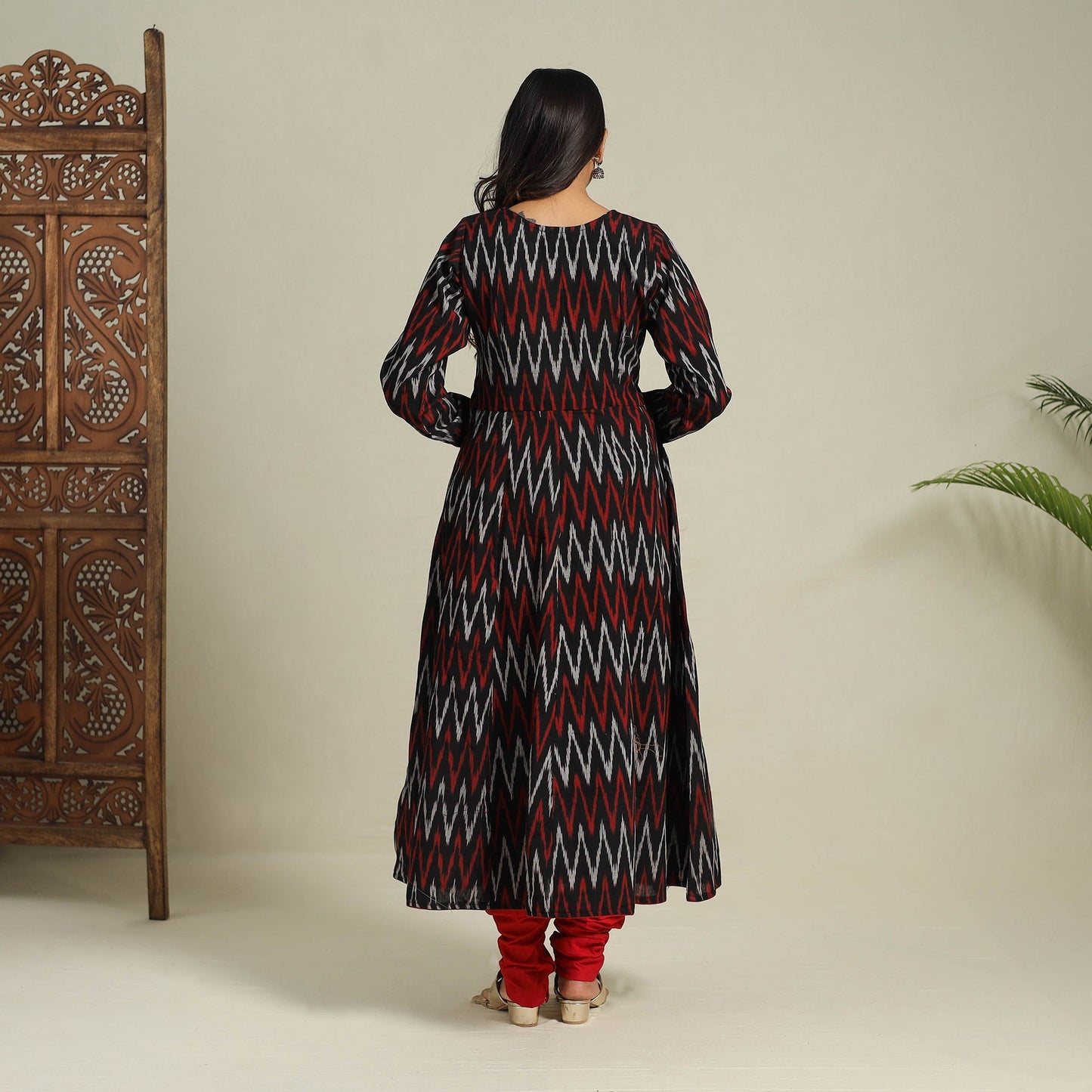 Buy Black Frock Style Cotton Pochampally Ikat Kurta Set