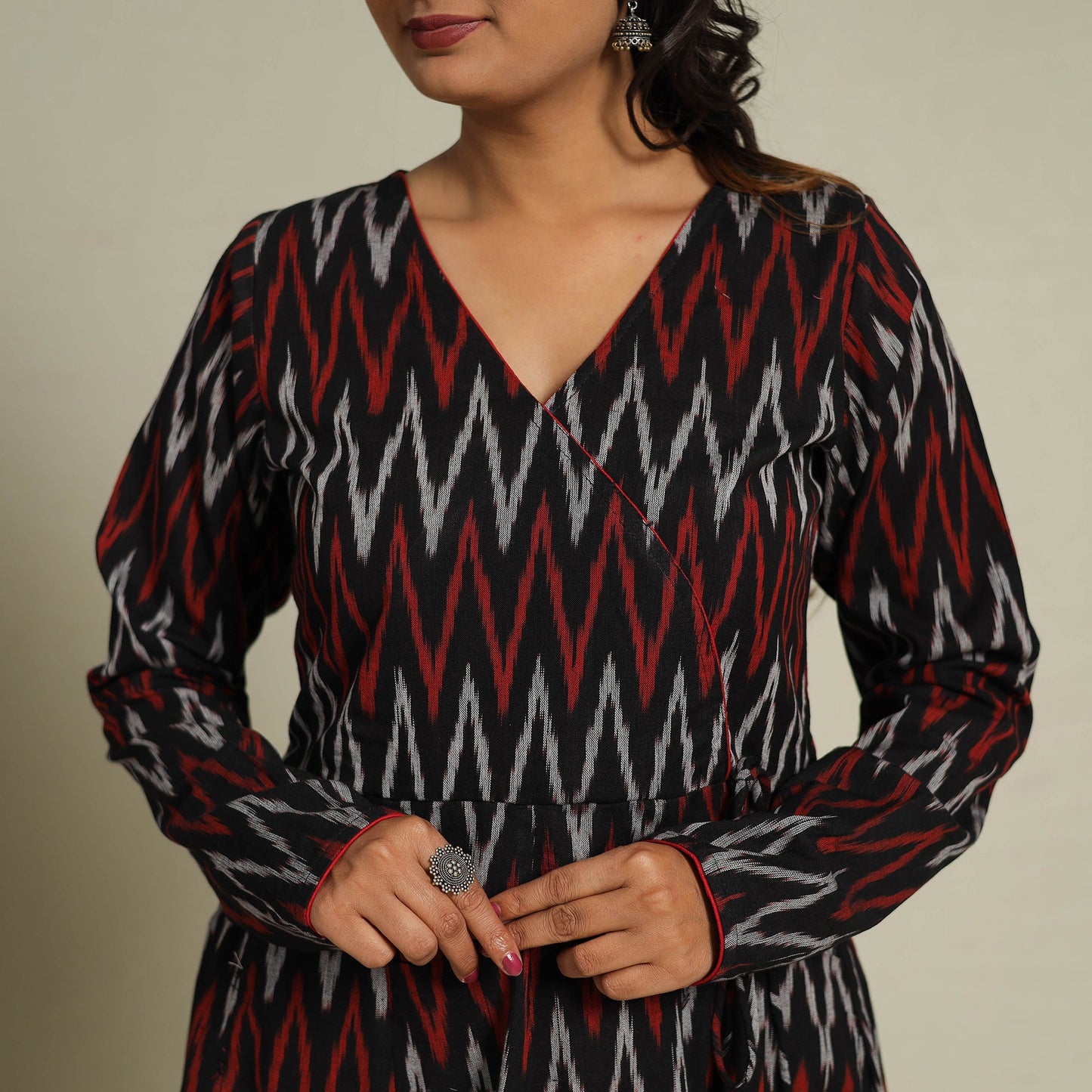 Buy Black Frock Style Cotton Pochampally Ikat Kurta Set