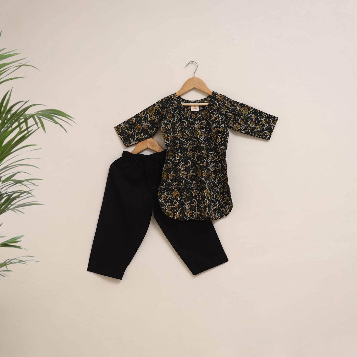 Black - girls bagru pure cotton kurta set (2-6 years) 12