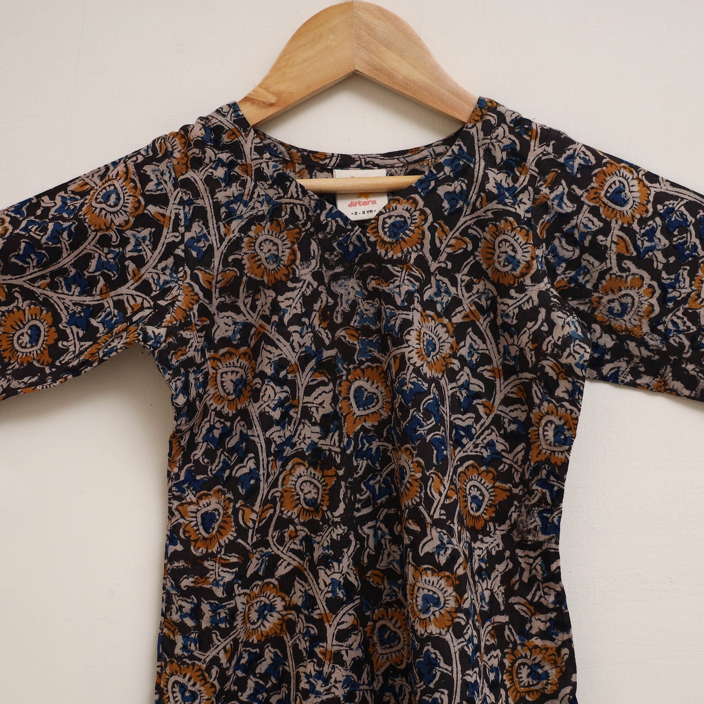 Black - girls kalamkari pure cotton kurta set (2-6 years)