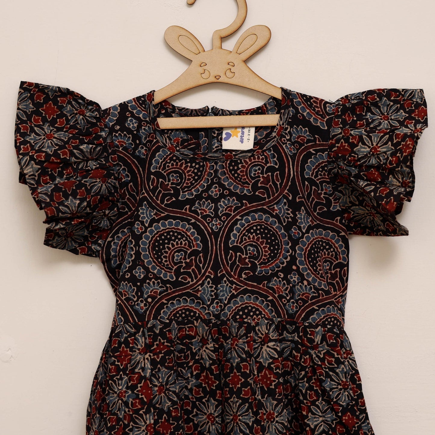 Girls pure cotton ajrakh hand block print frock dress (2-3
