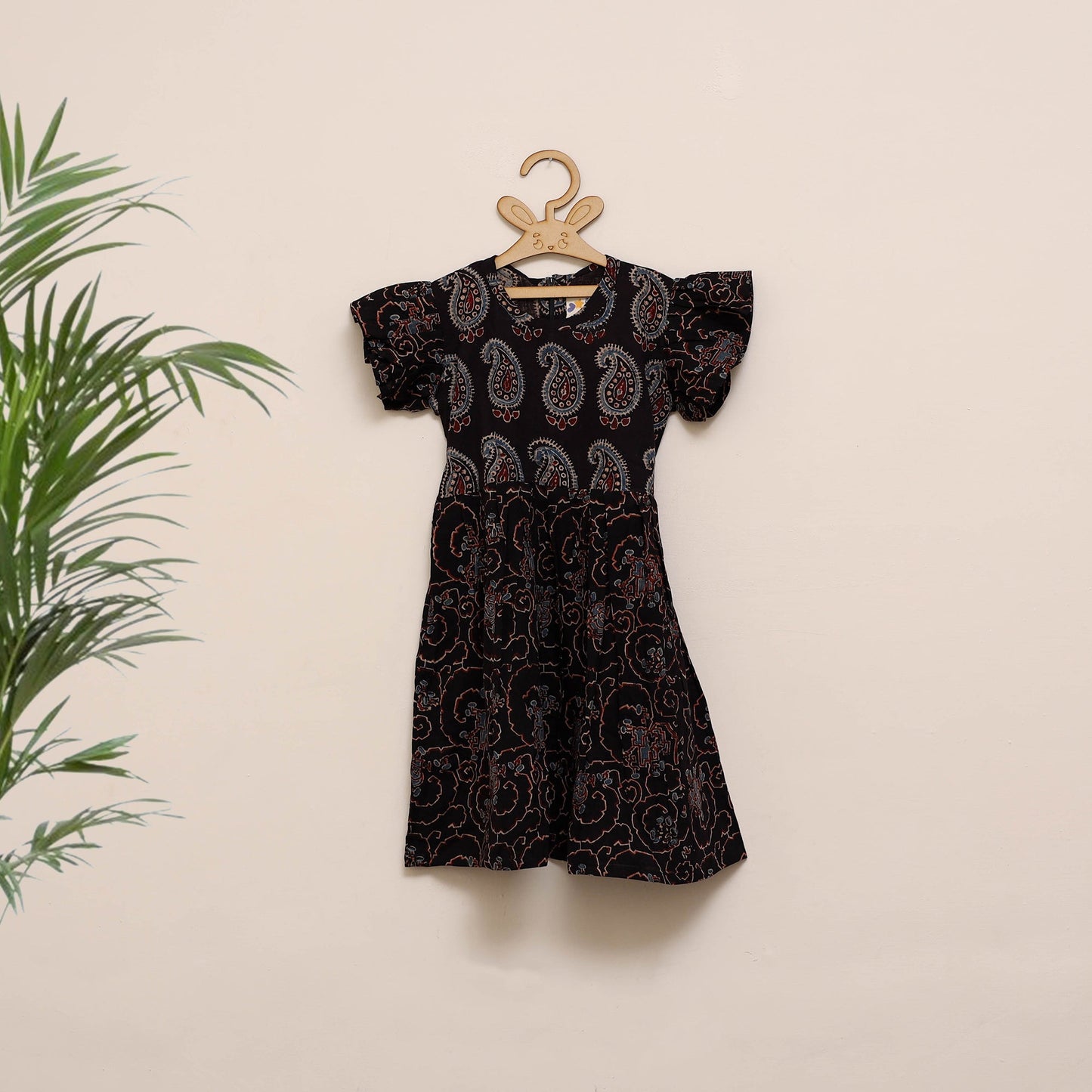 Black - girls pure cotton ajrakh hand block print frock