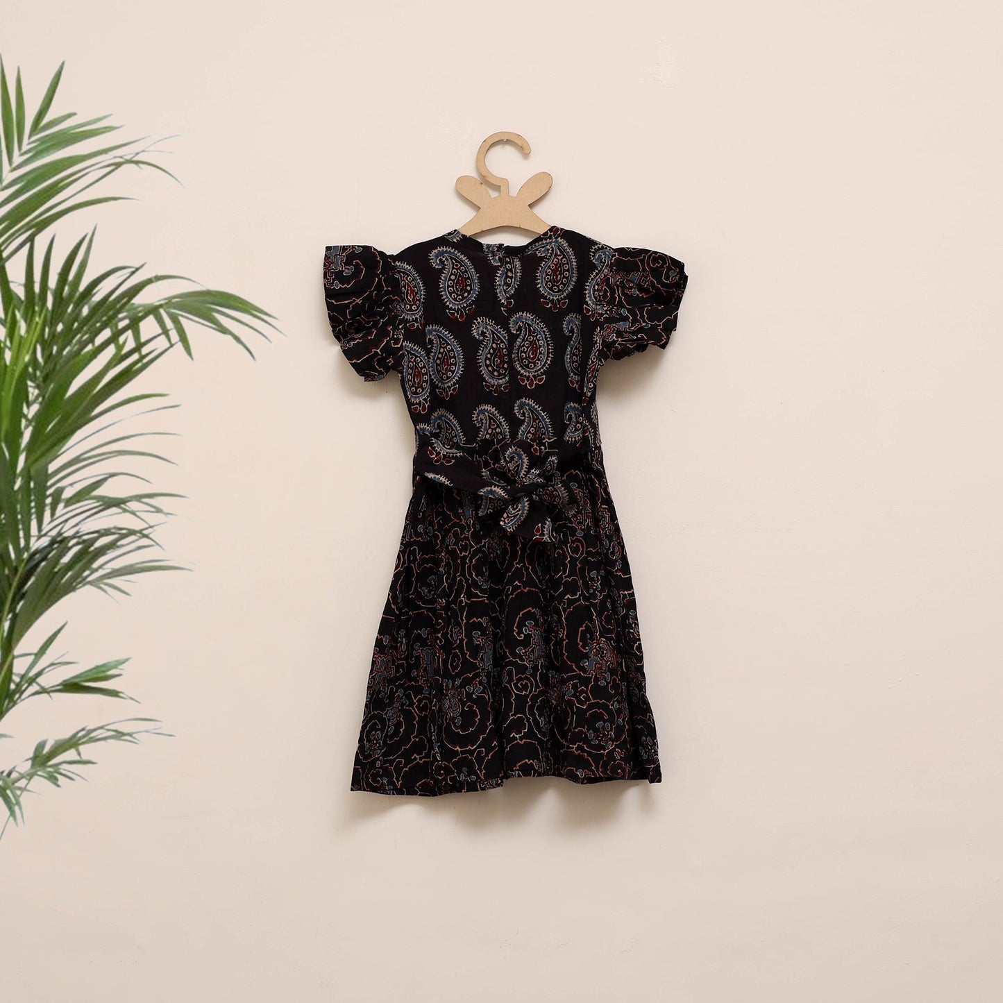 Black - girls pure cotton ajrakh hand block print frock