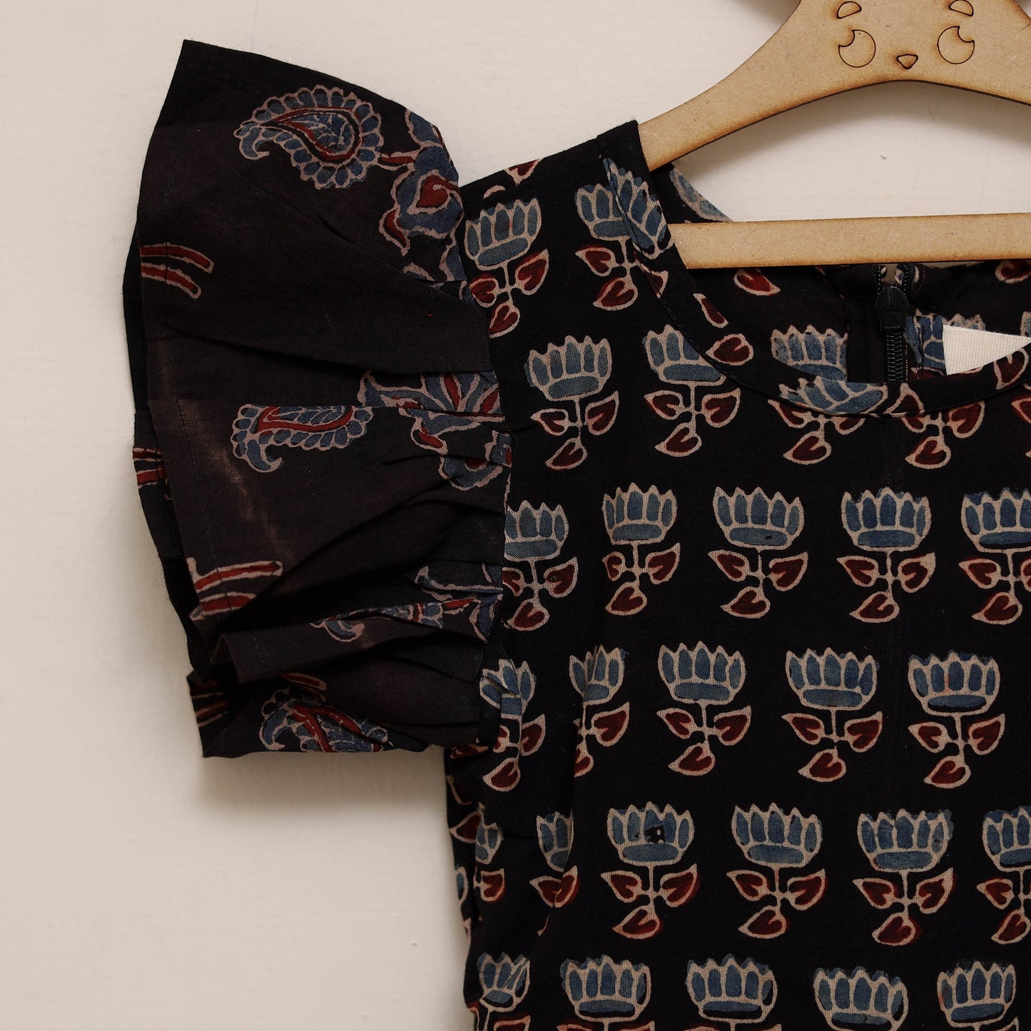 Black - girls pure cotton ajrakh hand block print frock