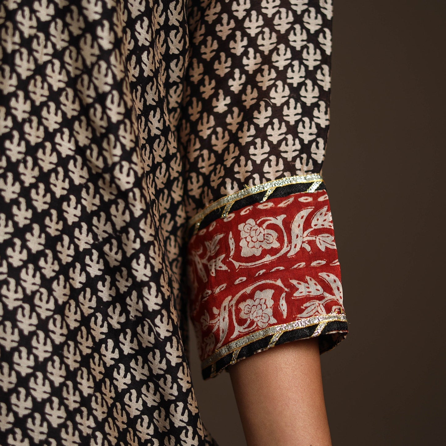 Black - gota work chanderi silk bagru kurta set (set of 3)