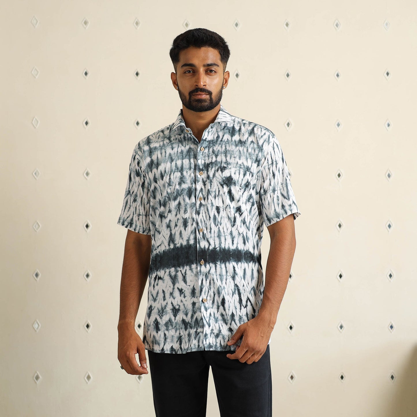 Half Sleeve Tie & Dye Cotton Men Shibori Shirt