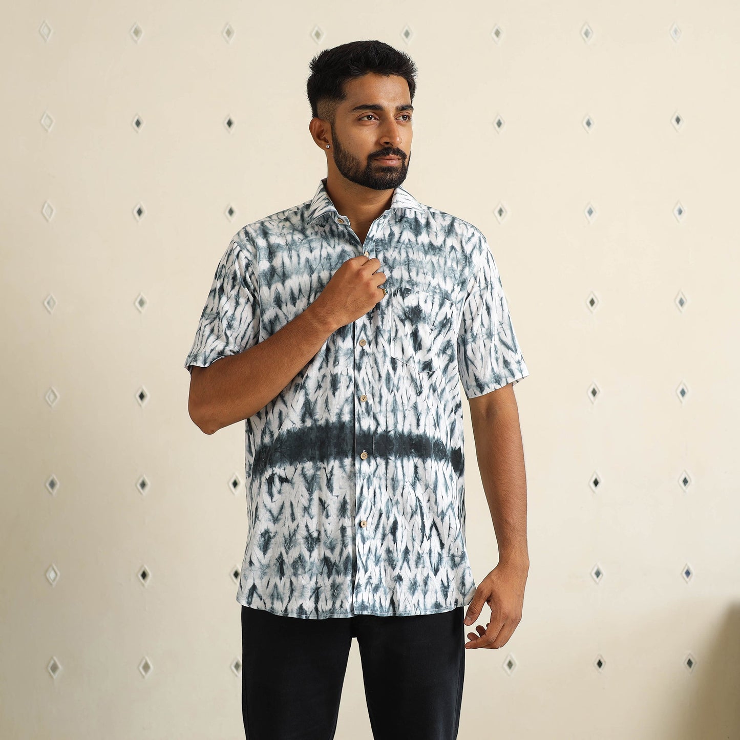 Half Sleeve Tie & Dye Cotton Men Shibori Shirt