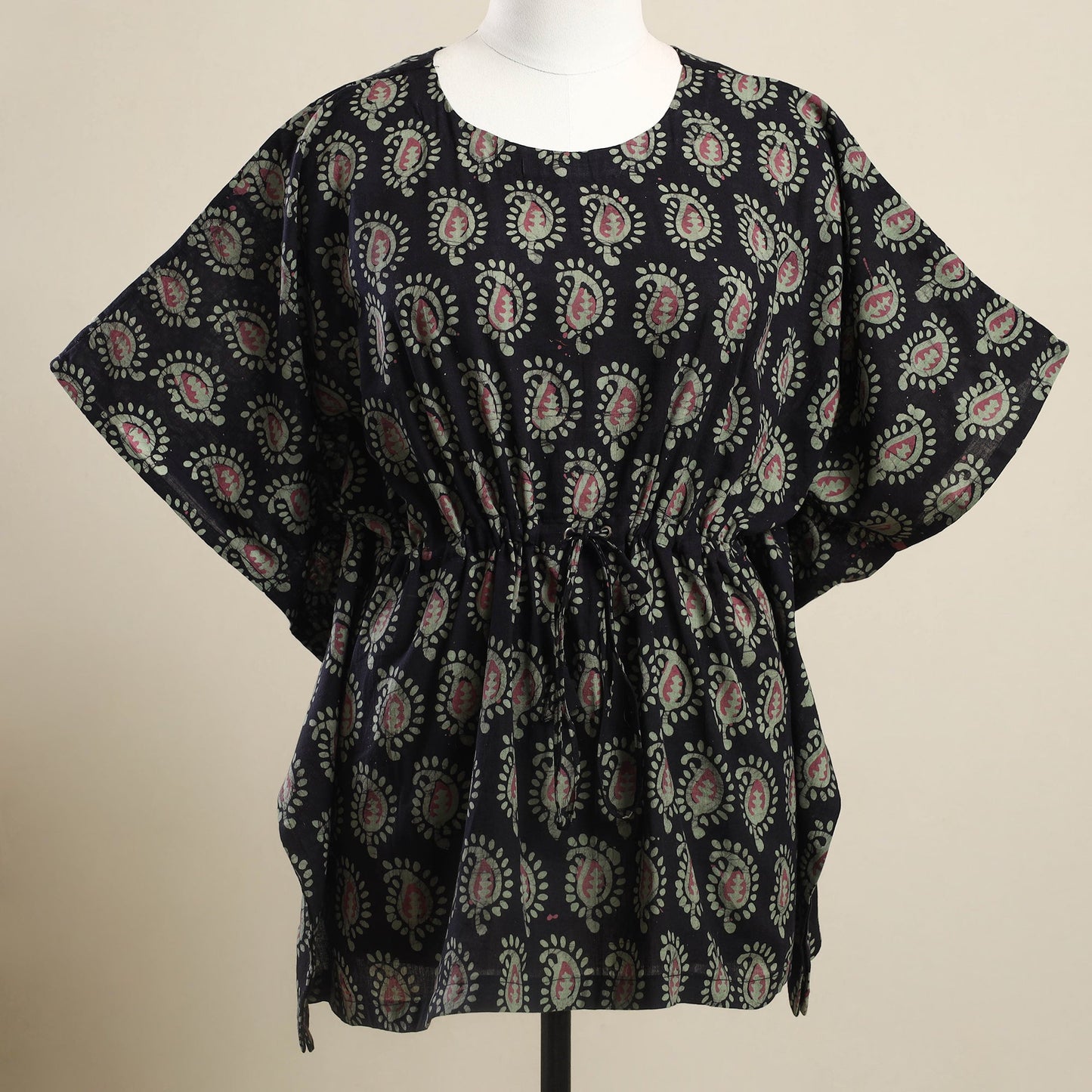 Buy Black Hand Batik Print Cotton Kaftan