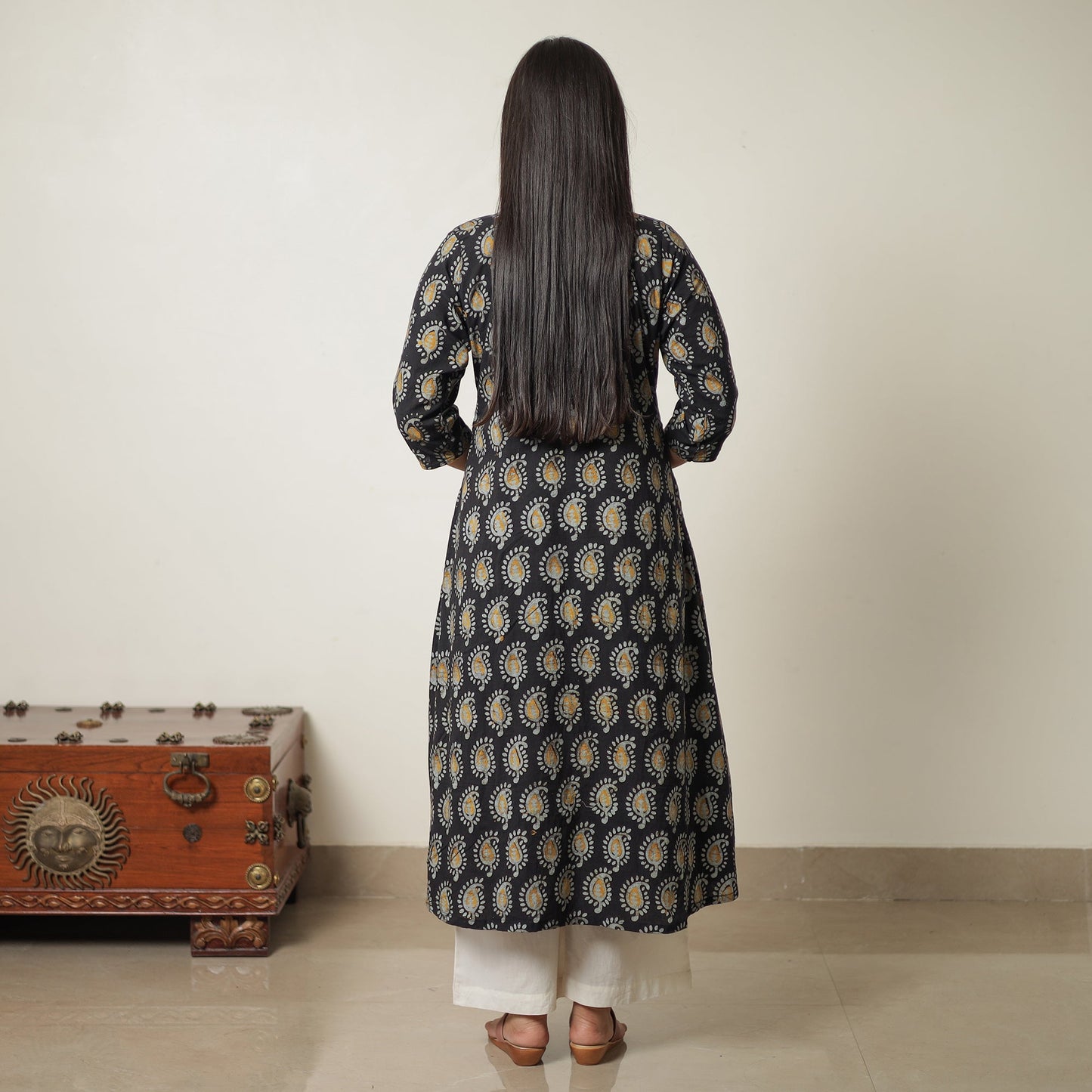 Hand Batik Printed Cotton A-Line Kurta for Women