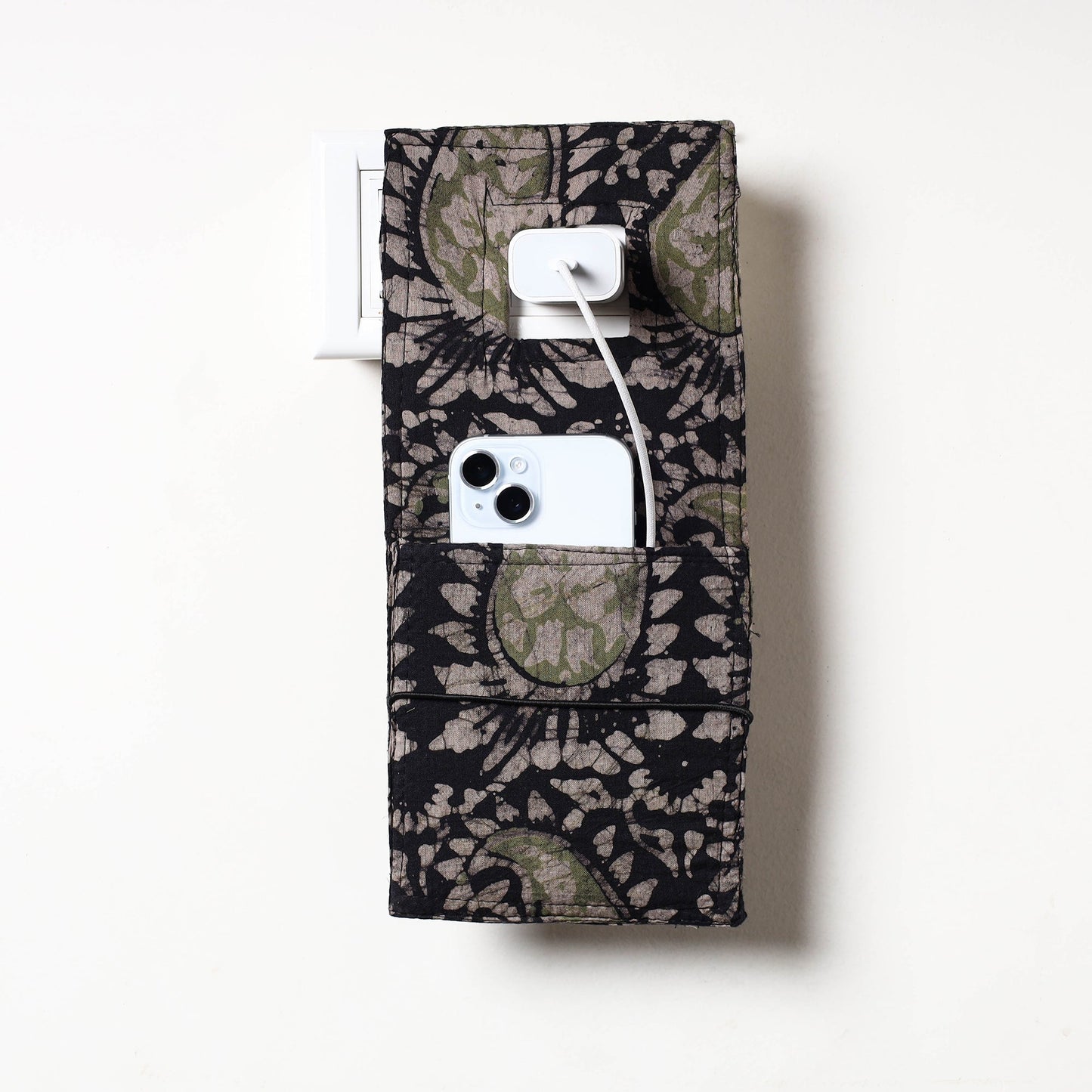 Black Hand Batik Printed Cotton Mobile Charging Holder