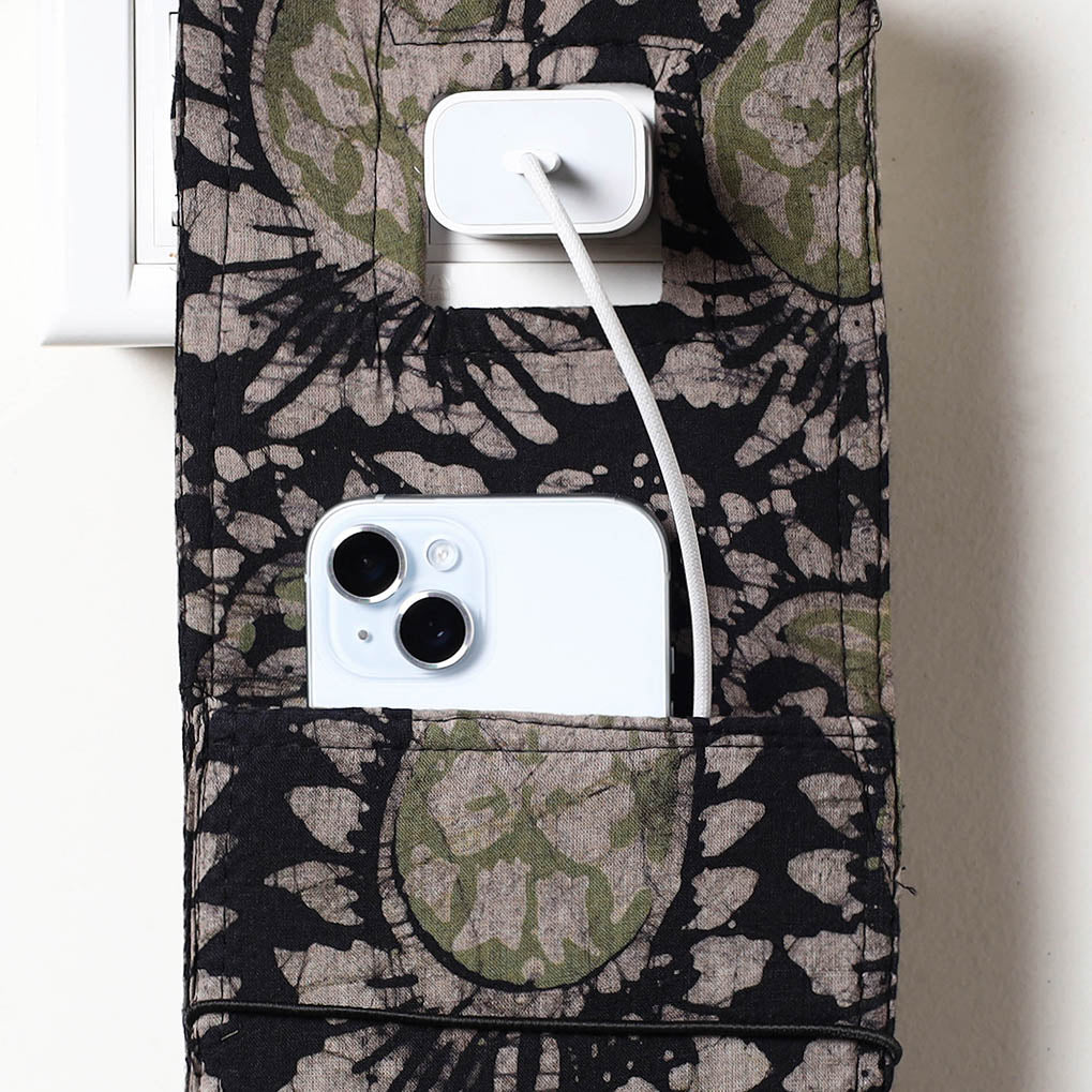 Black Hand Batik Printed Cotton Mobile Charging Holder