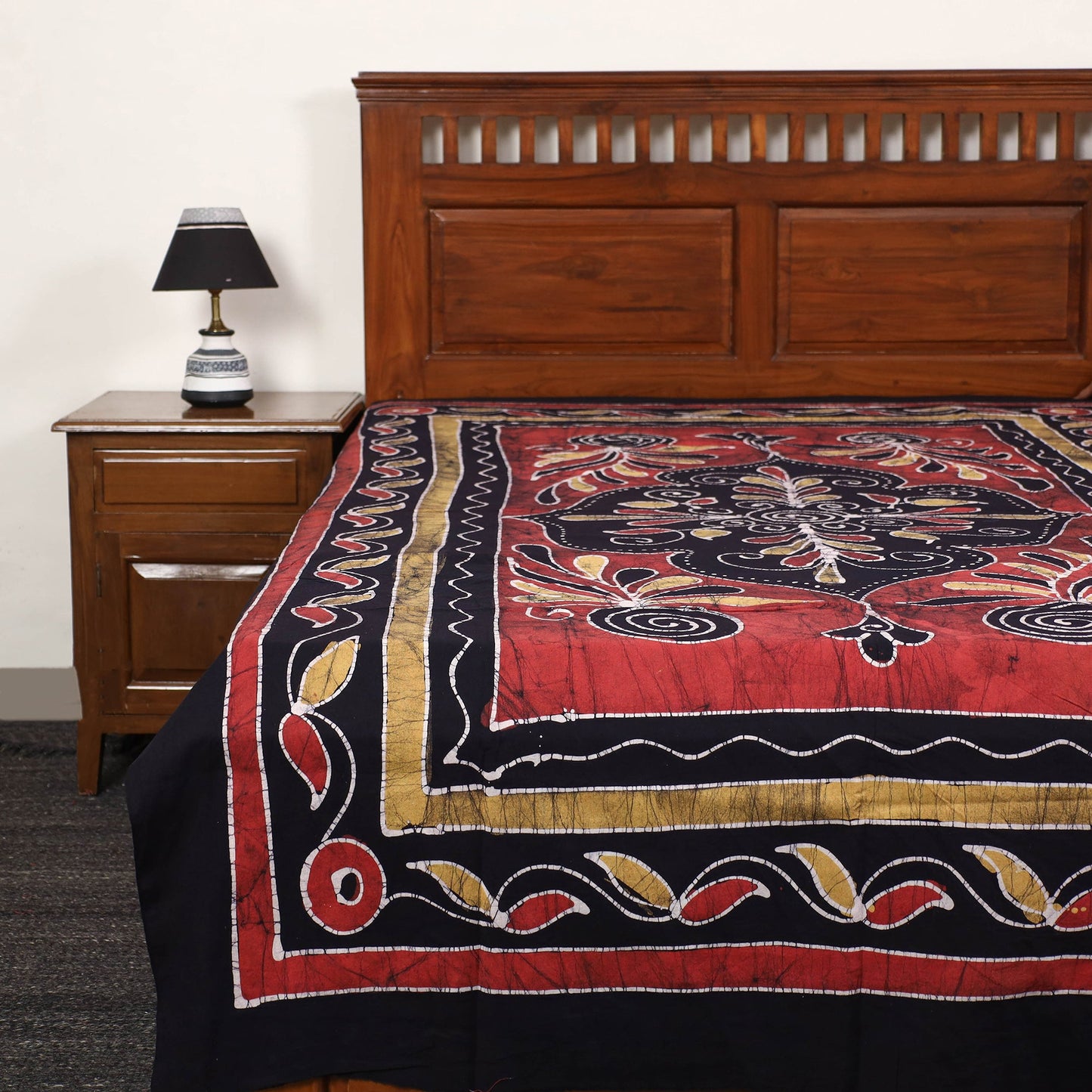 Black - hand batik printed cotton single bed cover (96 x 59