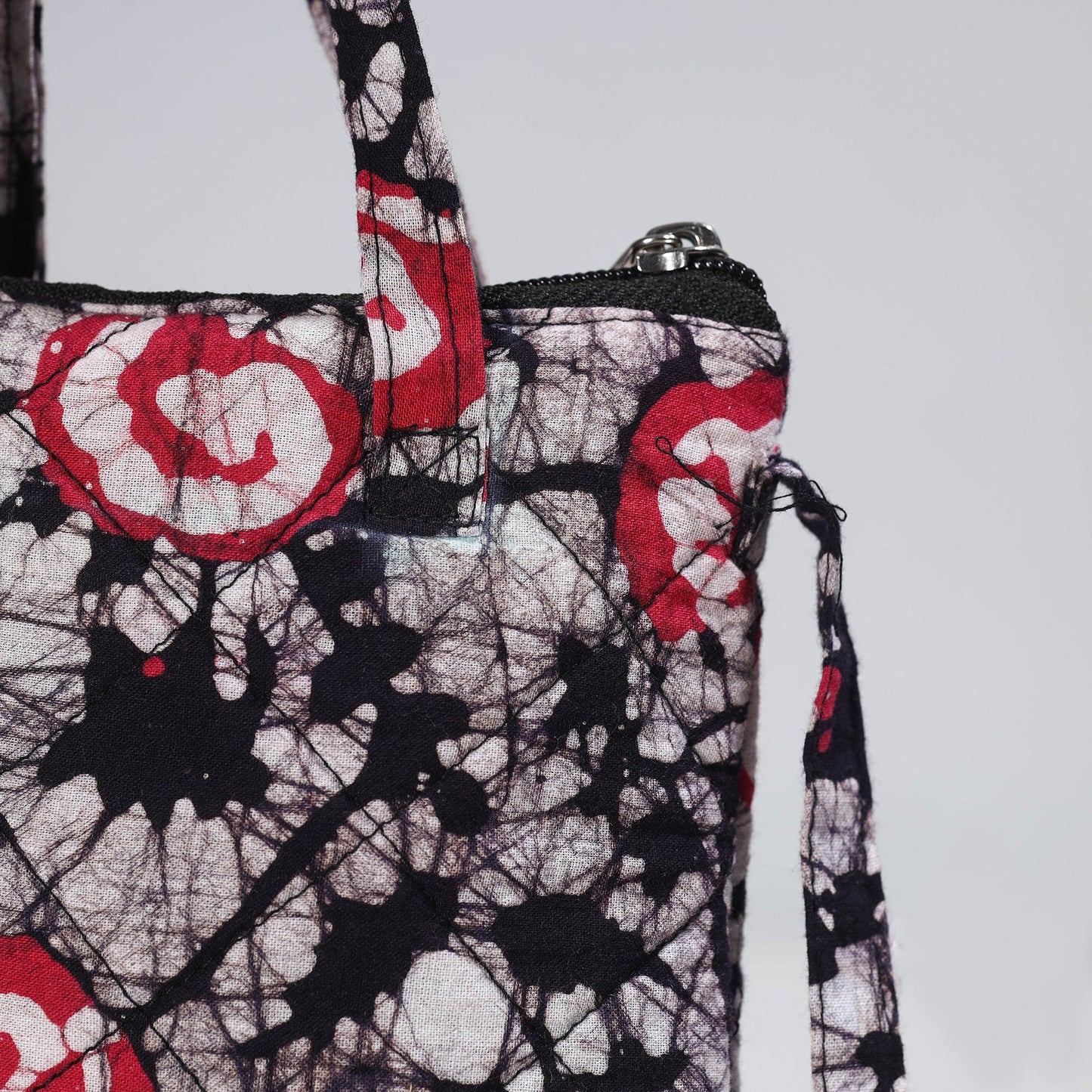 Black Hand Batik Printed Quilted Cotton Sling Bag 13