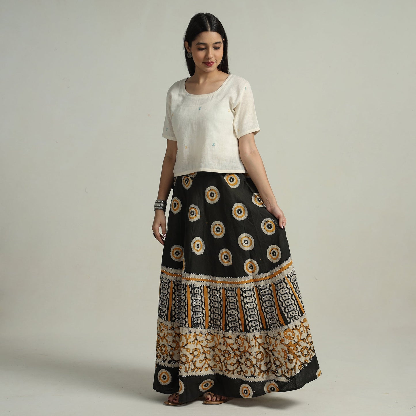 Buy Hand Batik Printed Running Stitch Cotton Long Skirt 84 Online l iTokri.com