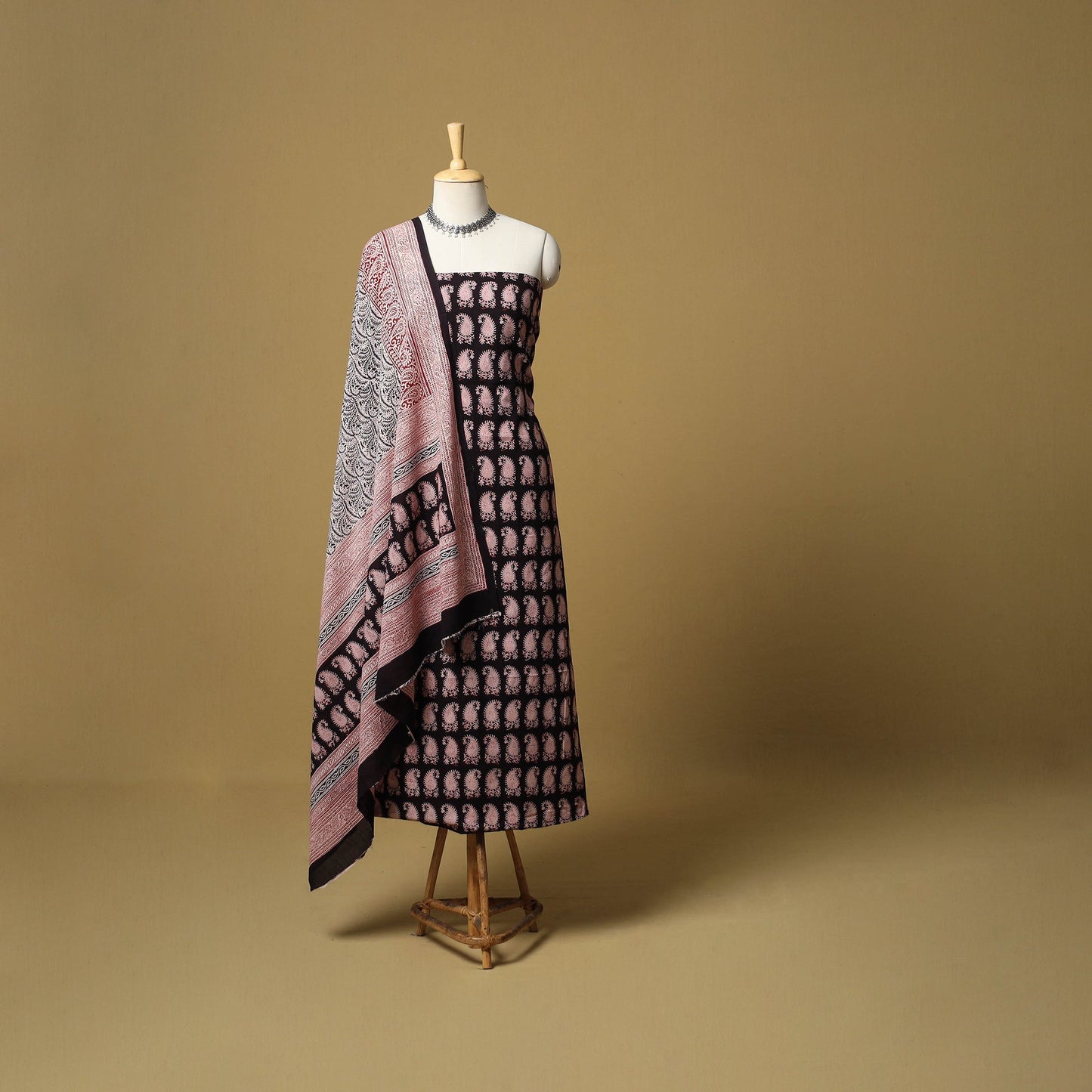 Black - hand bagh natural dyed cotton 3pc unstitched dress