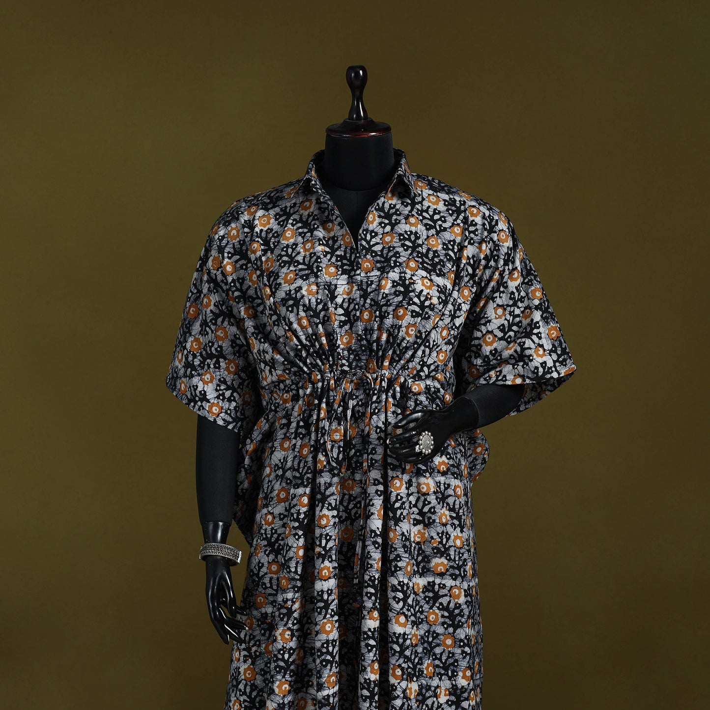 Hand batik cotton long kaftan 02 - handcrafted