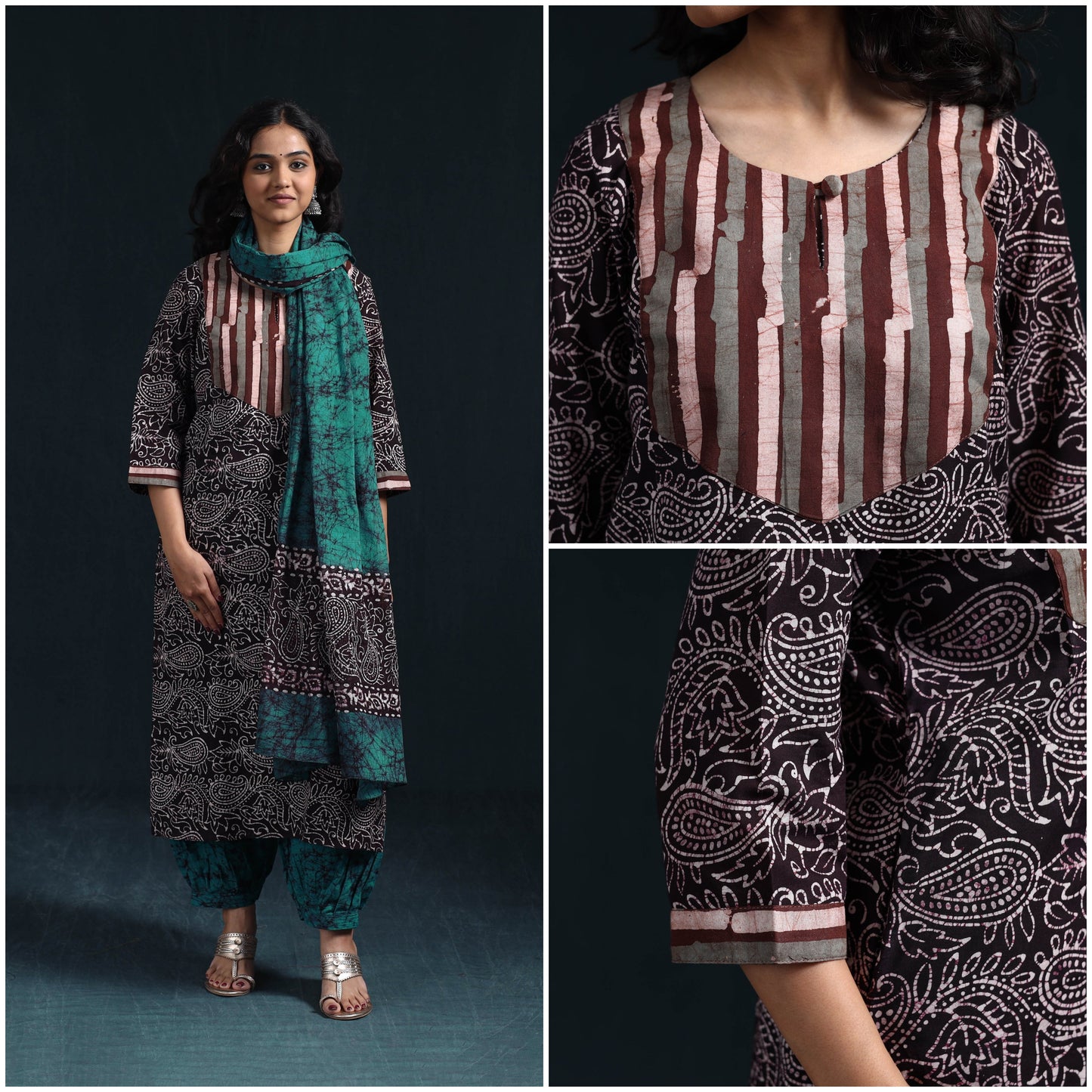 Hand batik cotton suit set with dupatta for women 13