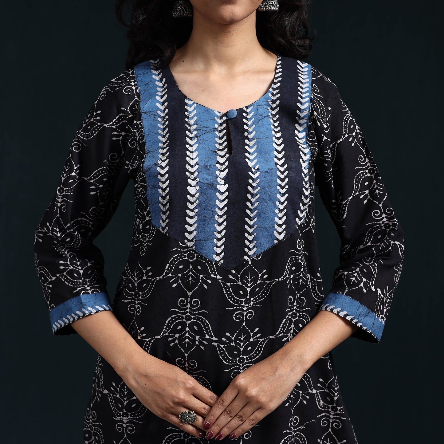 Hand batik cotton suit set with dupatta for women 14