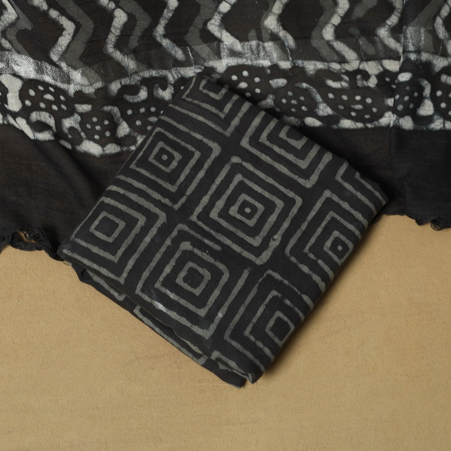 Hand batik linen 3pc unstitched dress material 28