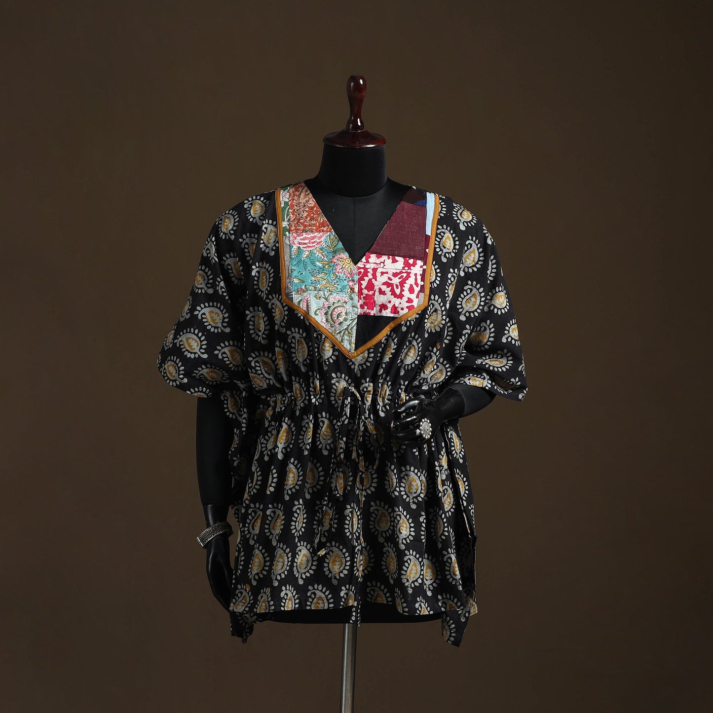 Hand block batik print patchwork cotton kaftan (short) 33