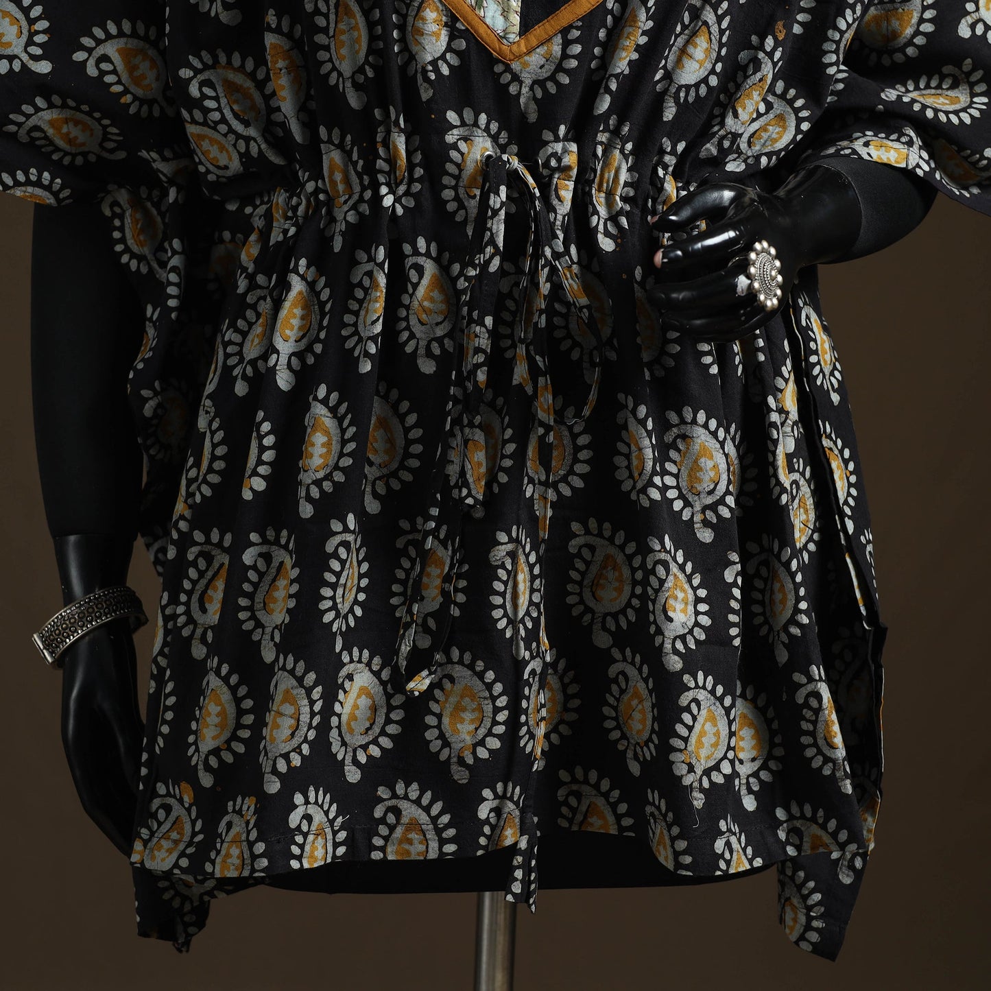 Hand block batik print patchwork cotton kaftan (short) 33