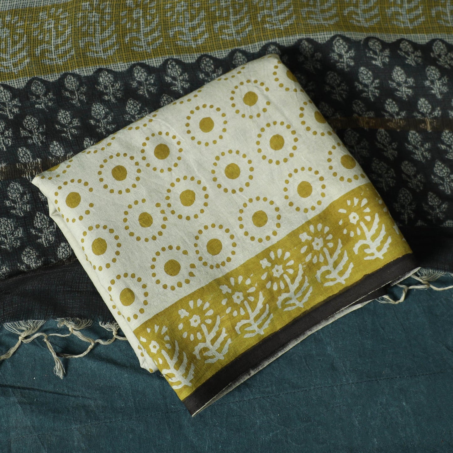 Hand block print bagru cotton 3pc unstitched dress material