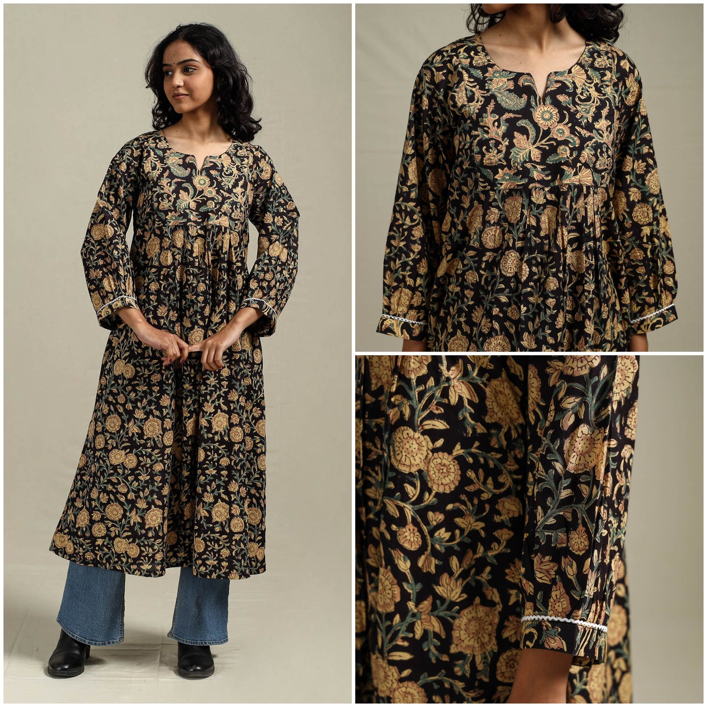 Hand cotton a-line sanganeri kurta for women 09