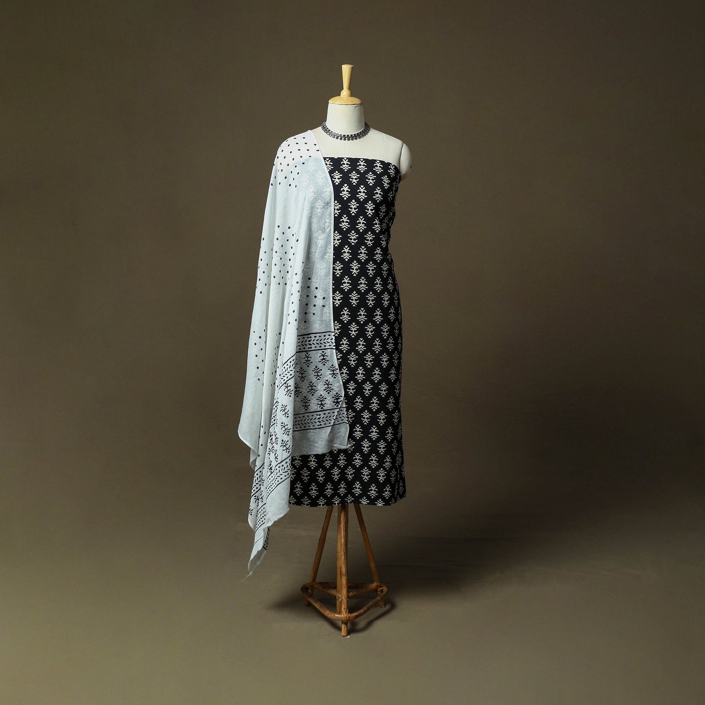 Hand block print cotton sanganeri 3pc unstitched dress
