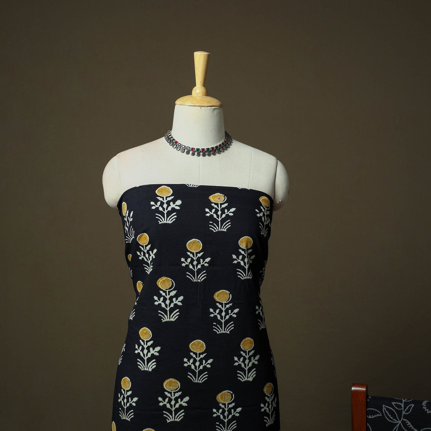 Hand block print cotton sanganeri 3pc unstitched dress