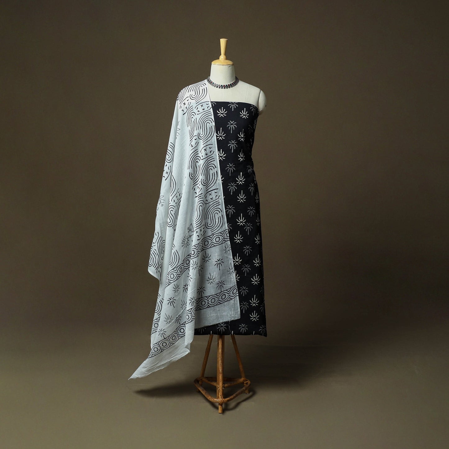 Hand block print cotton sanganeri 3pc unstitched dress