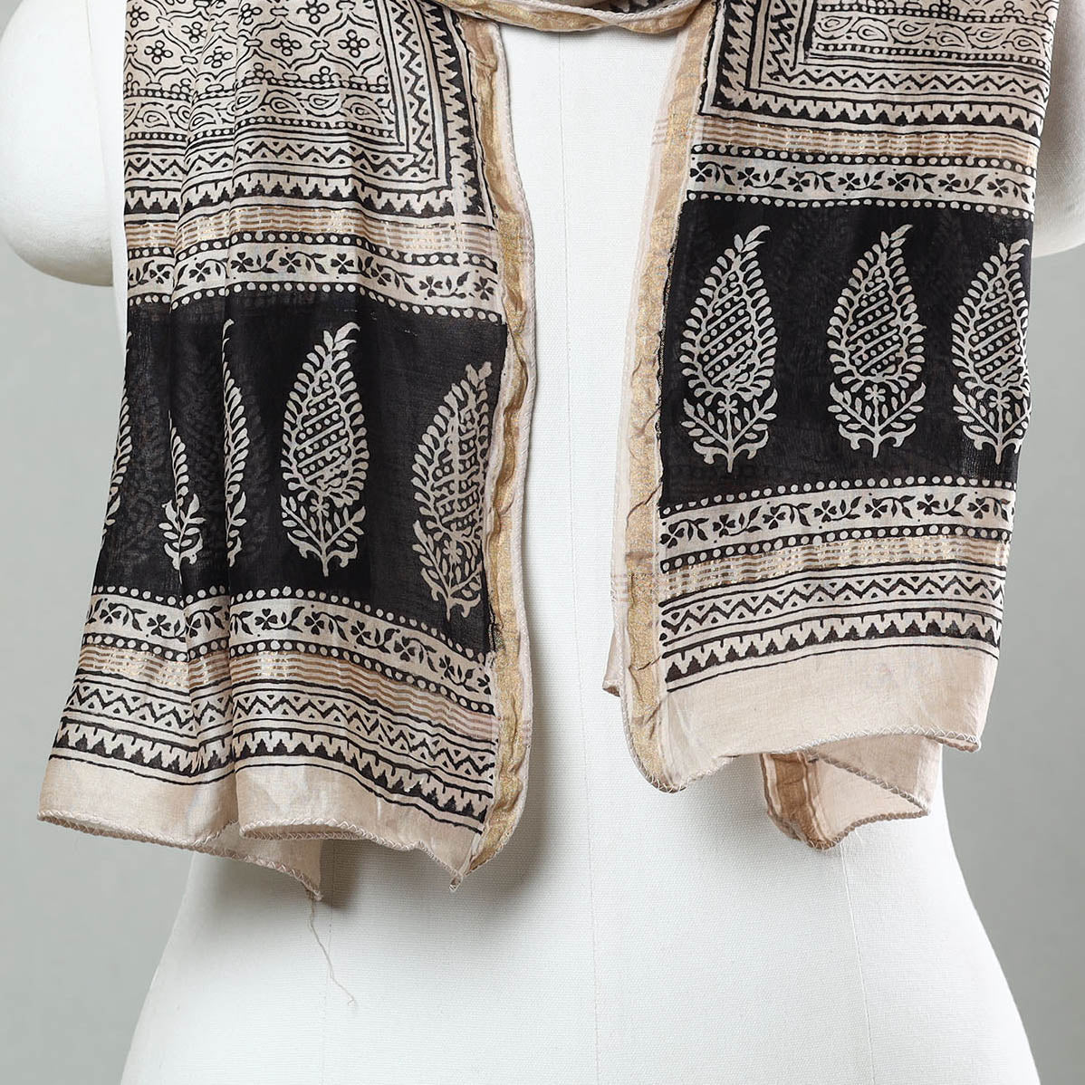 Black Bagh Hand Block Printed Chanderi Silk Stole