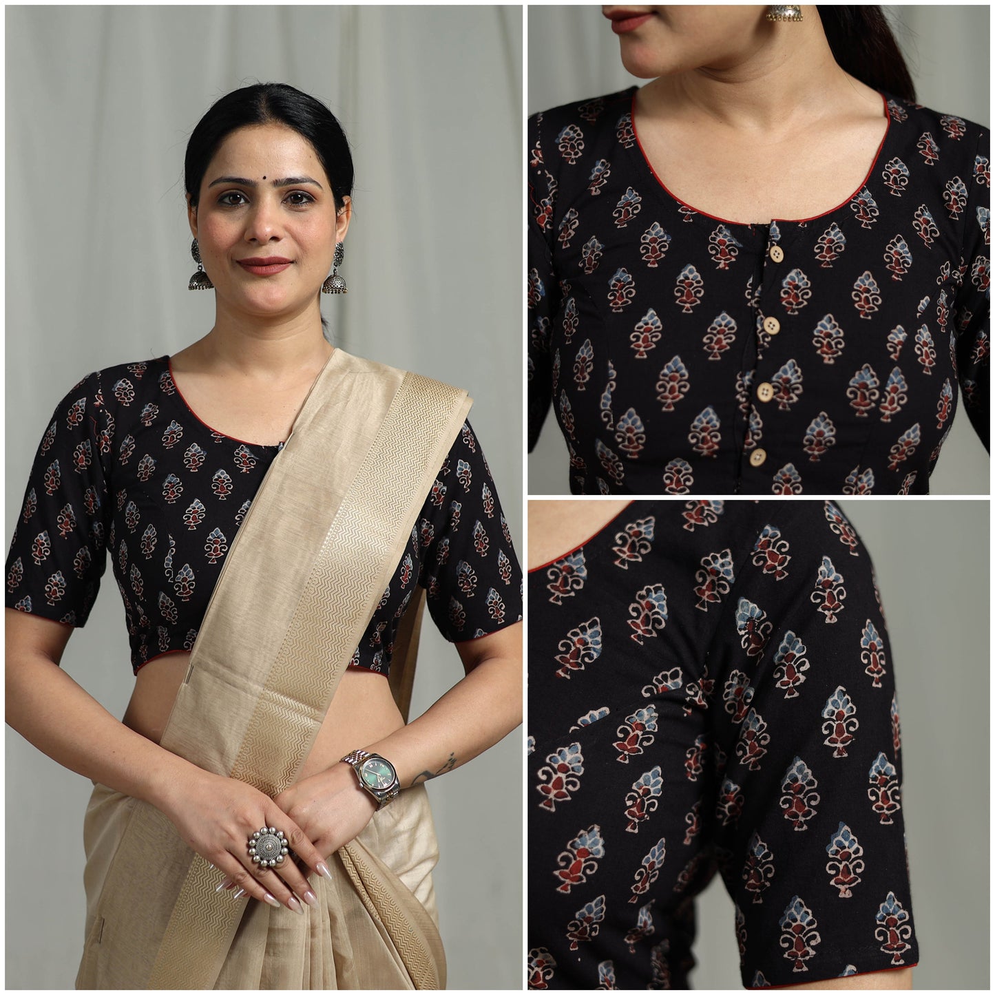 Hand natural dyed cotton readymade blouse 03 - handcrafted