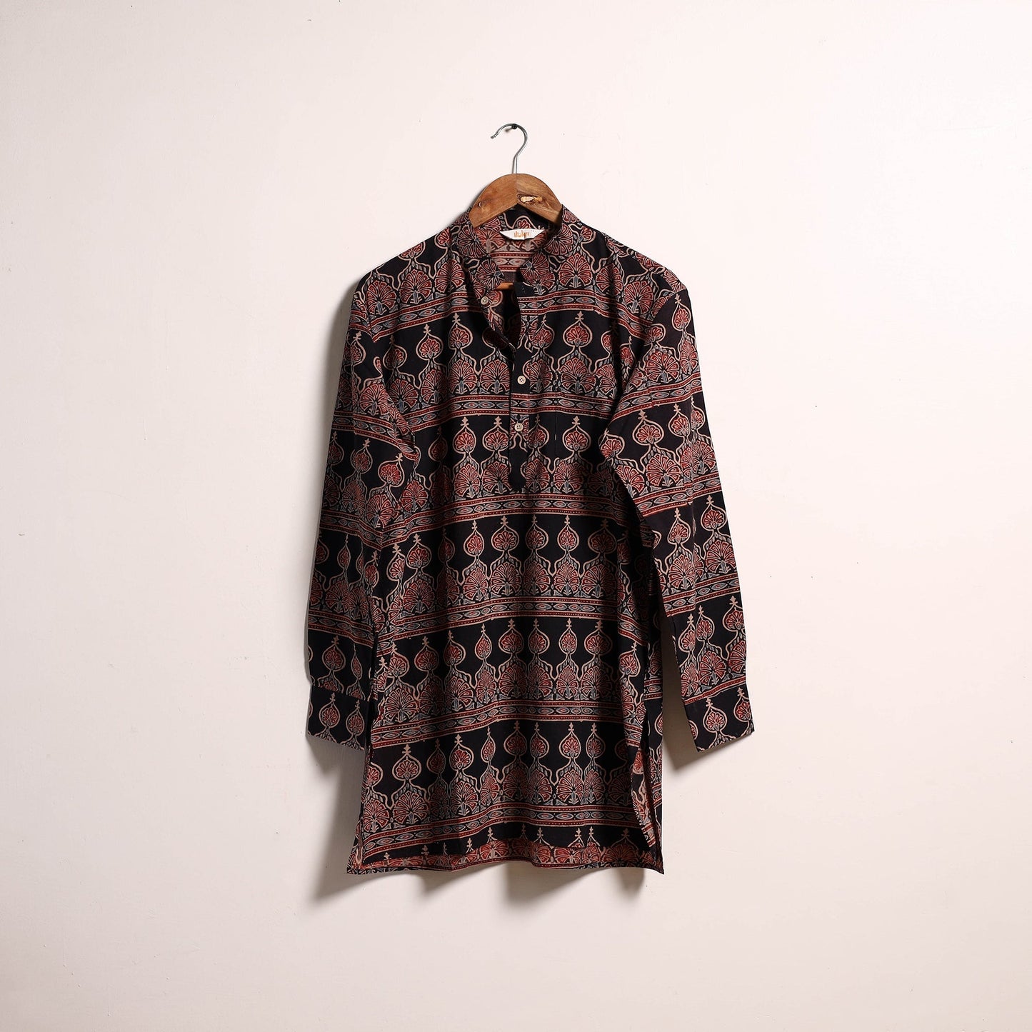 Hand natural dyed cotton short kurta for men 05