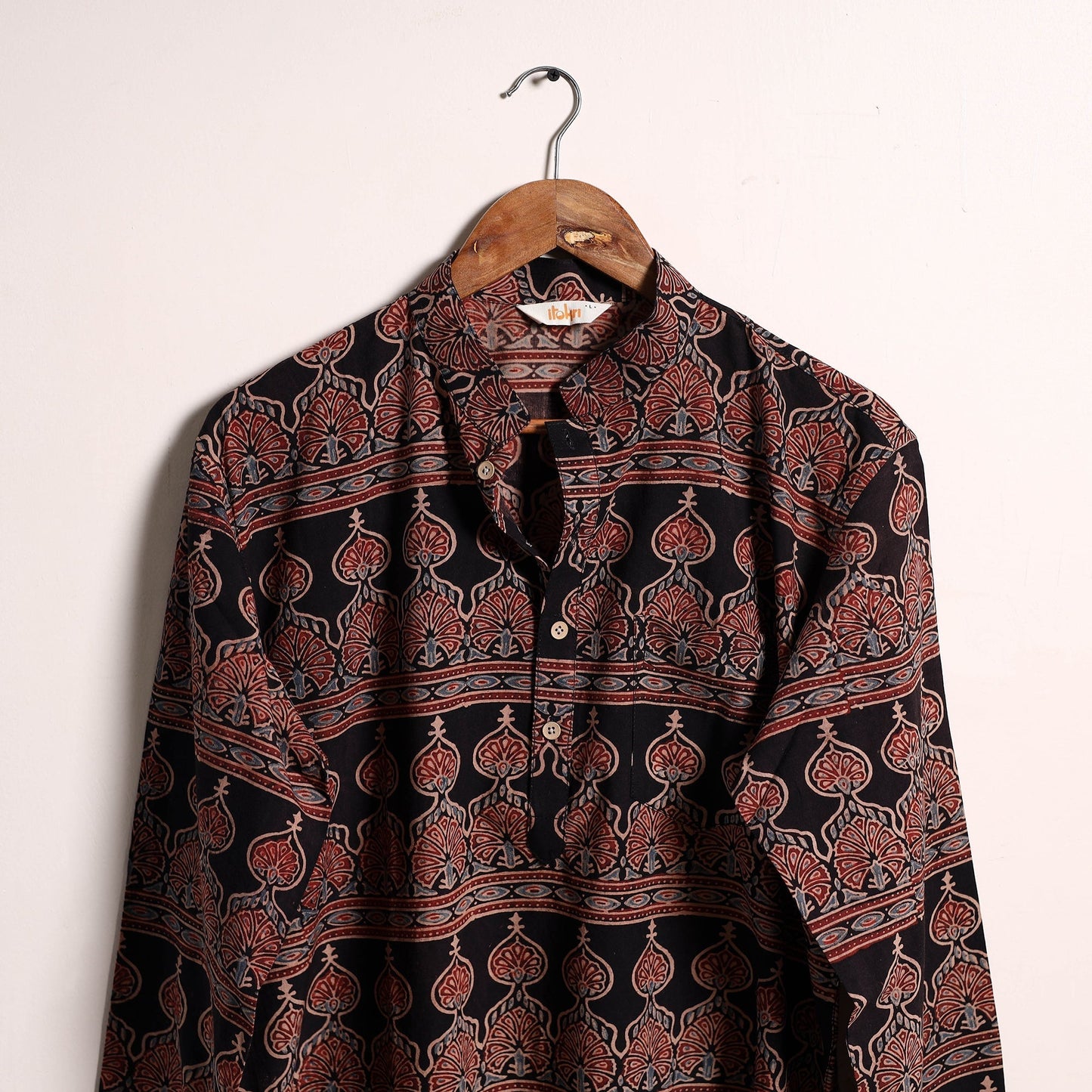 Hand natural dyed cotton short kurta for men 05