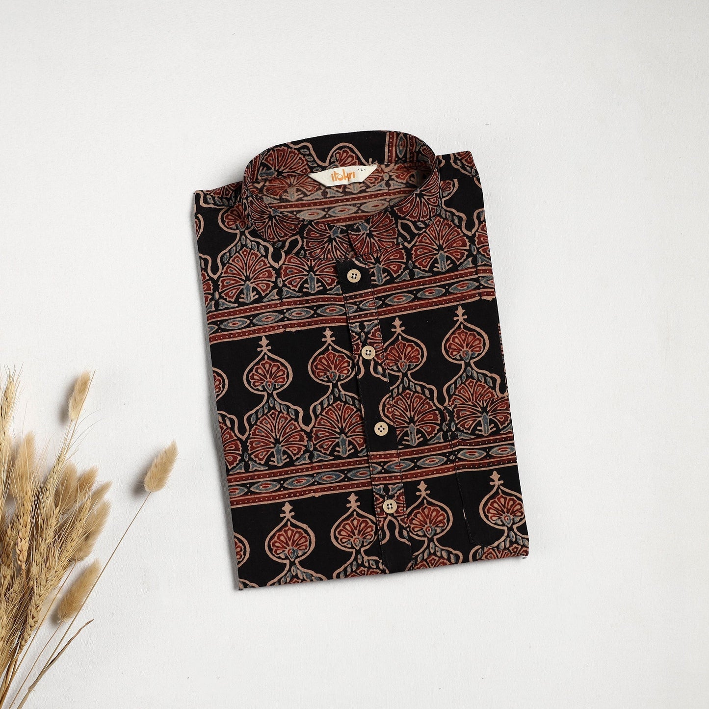 Hand natural dyed cotton short kurta for men 05