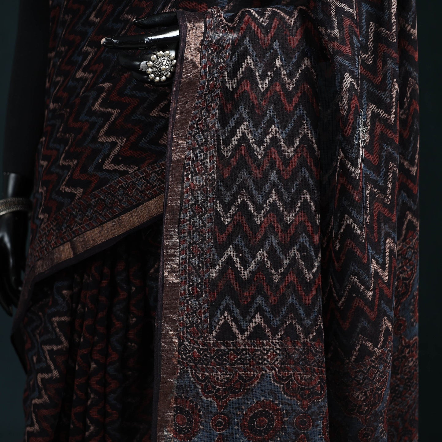 Hand block print natural dyed kota doria cotton ajrakh