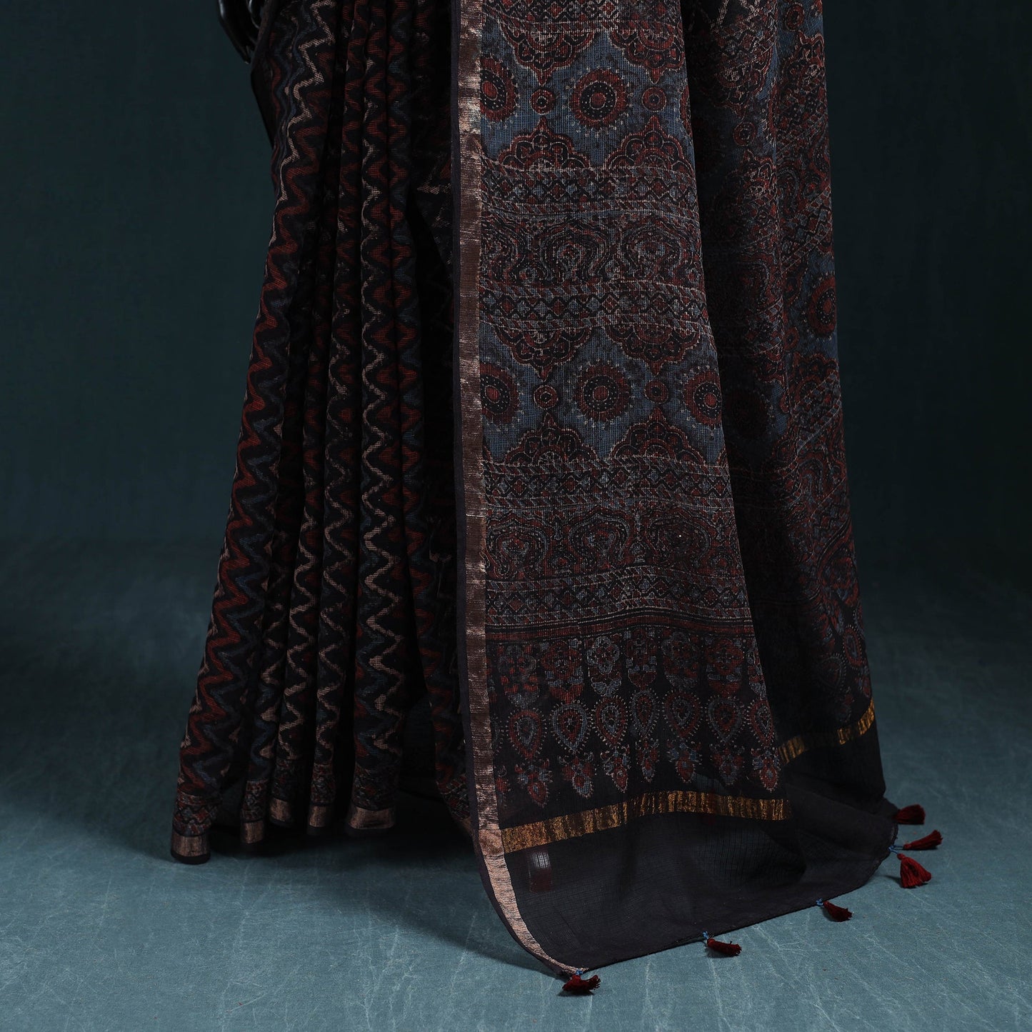 Hand block print natural dyed kota doria cotton ajrakh