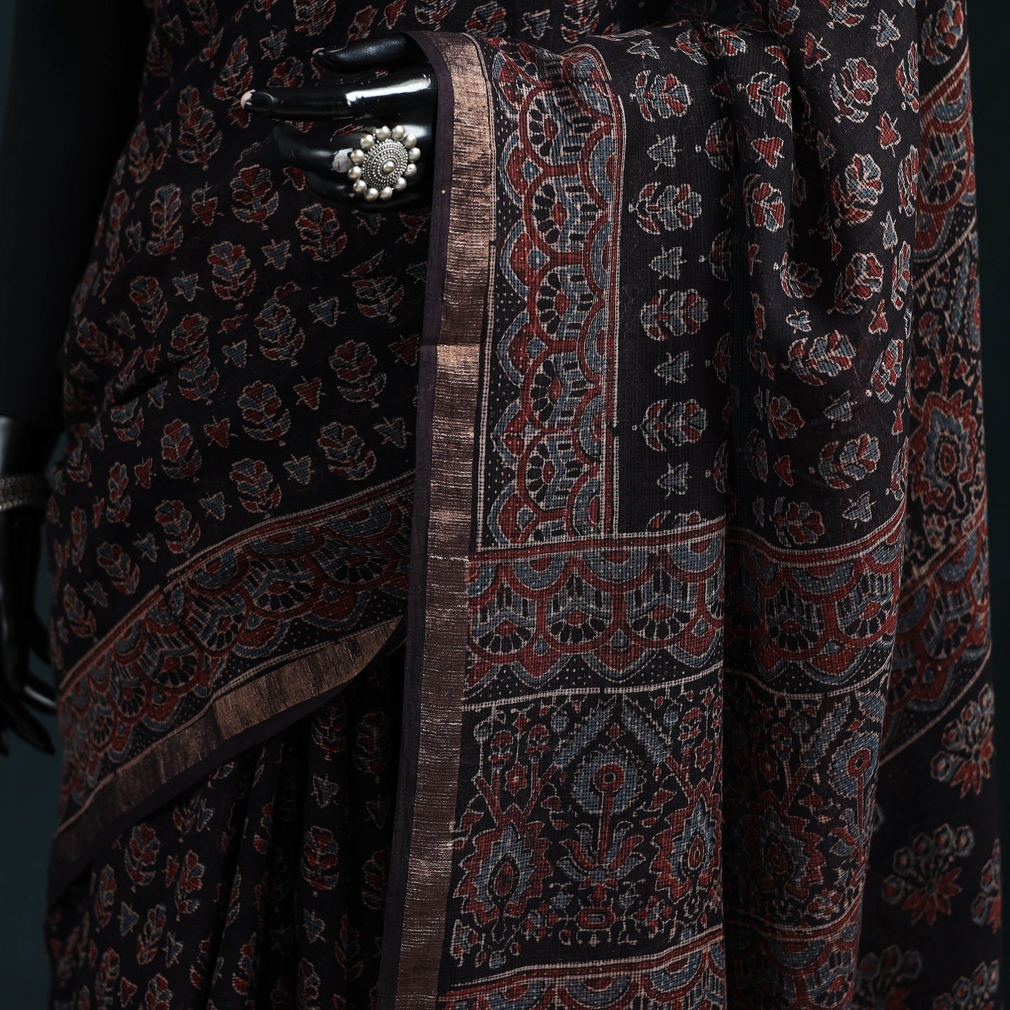 Hand block print natural dyed kota doria cotton ajrakh