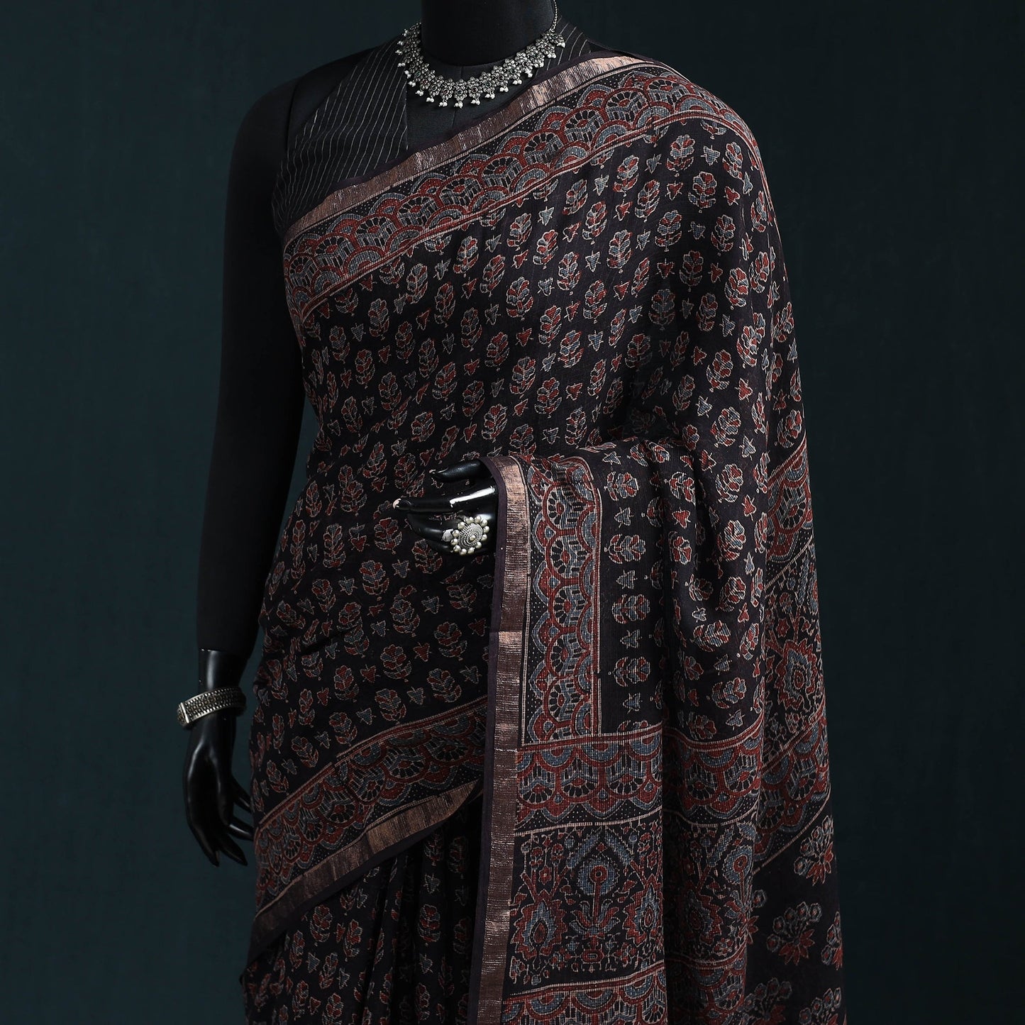 Hand block print natural dyed kota doria cotton ajrakh