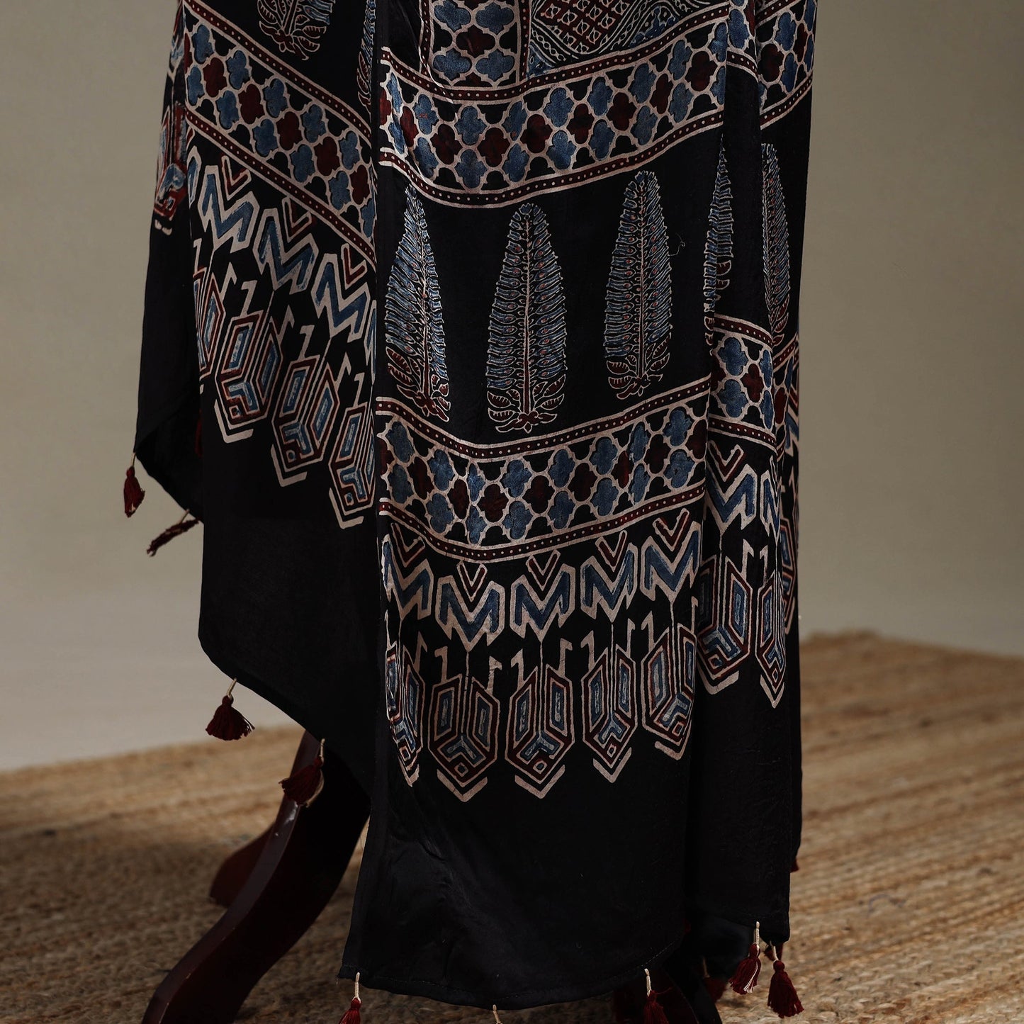 Hand natural dyed modal silk dupatta with tassels 19