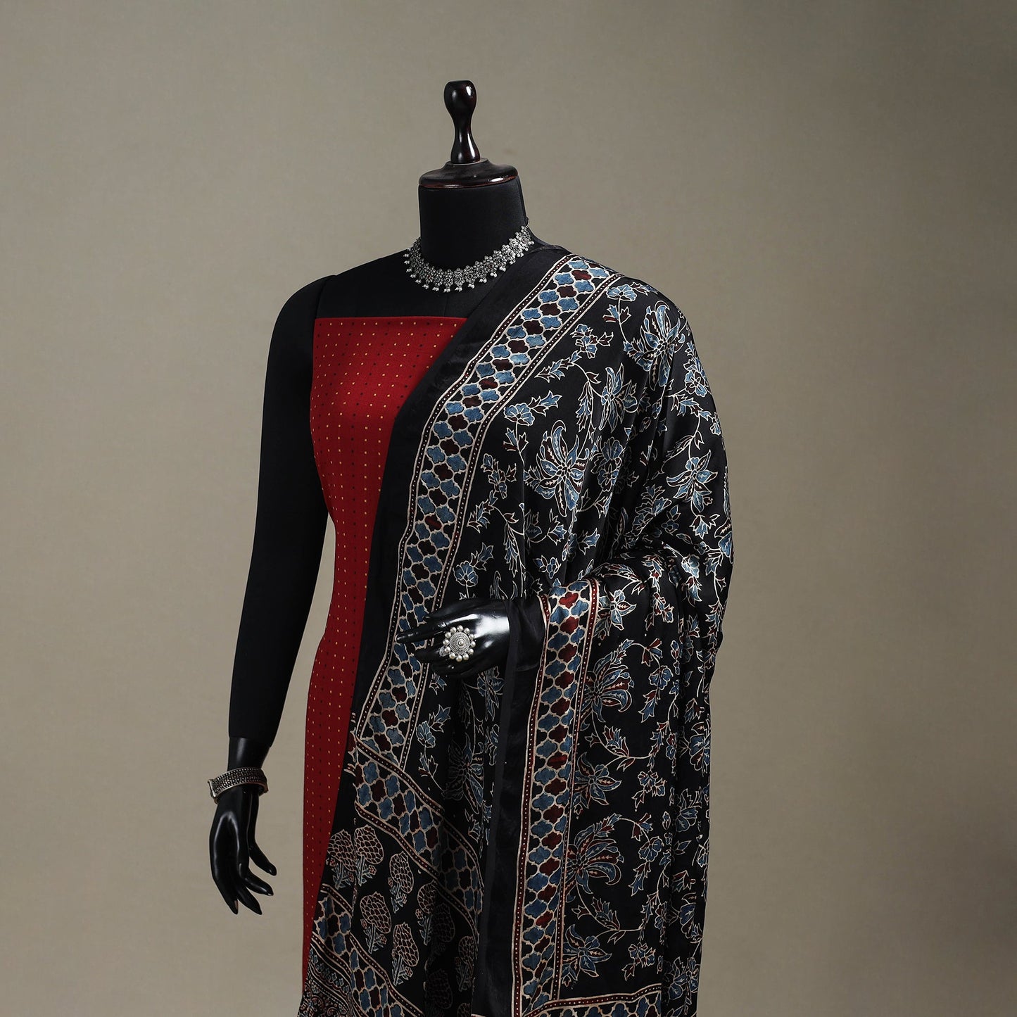 Hand natural dyed modal silk dupatta with tassels 23