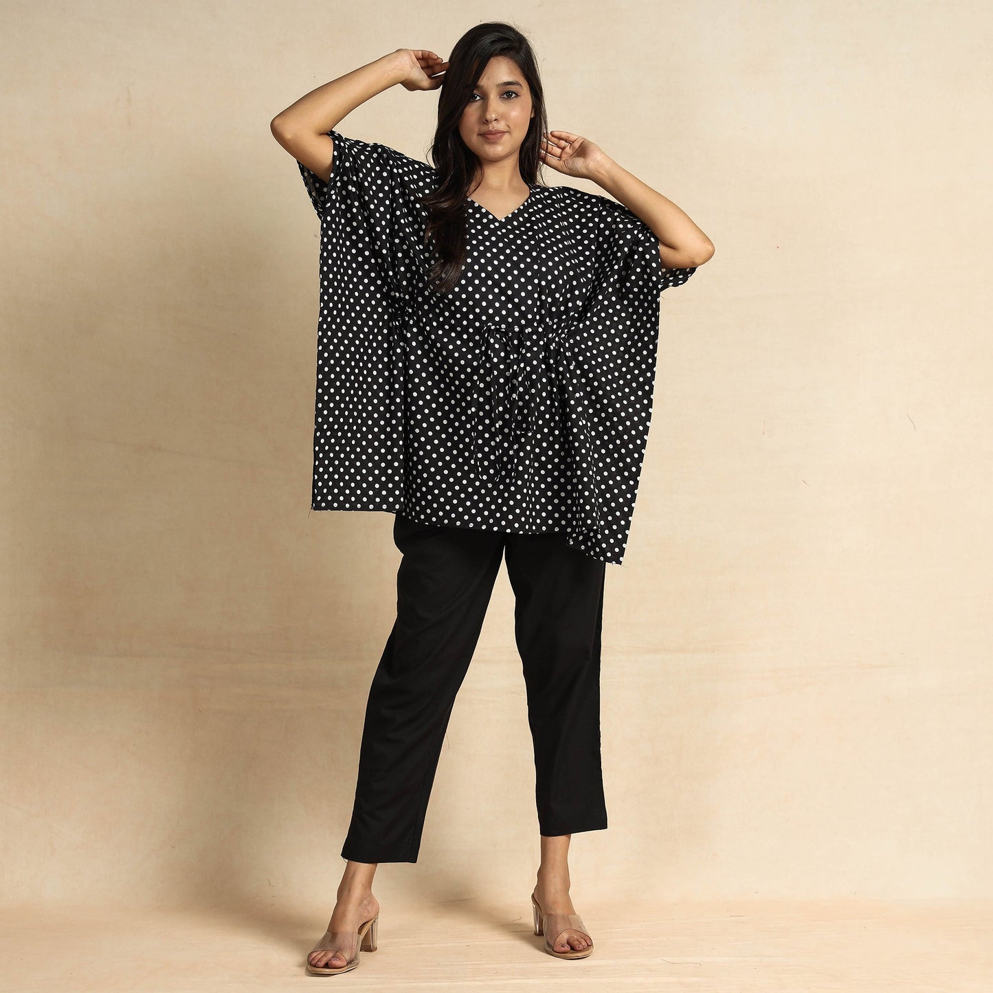 Hand Block Printed Cotton Kaftan & Pyjama Night Suit Set