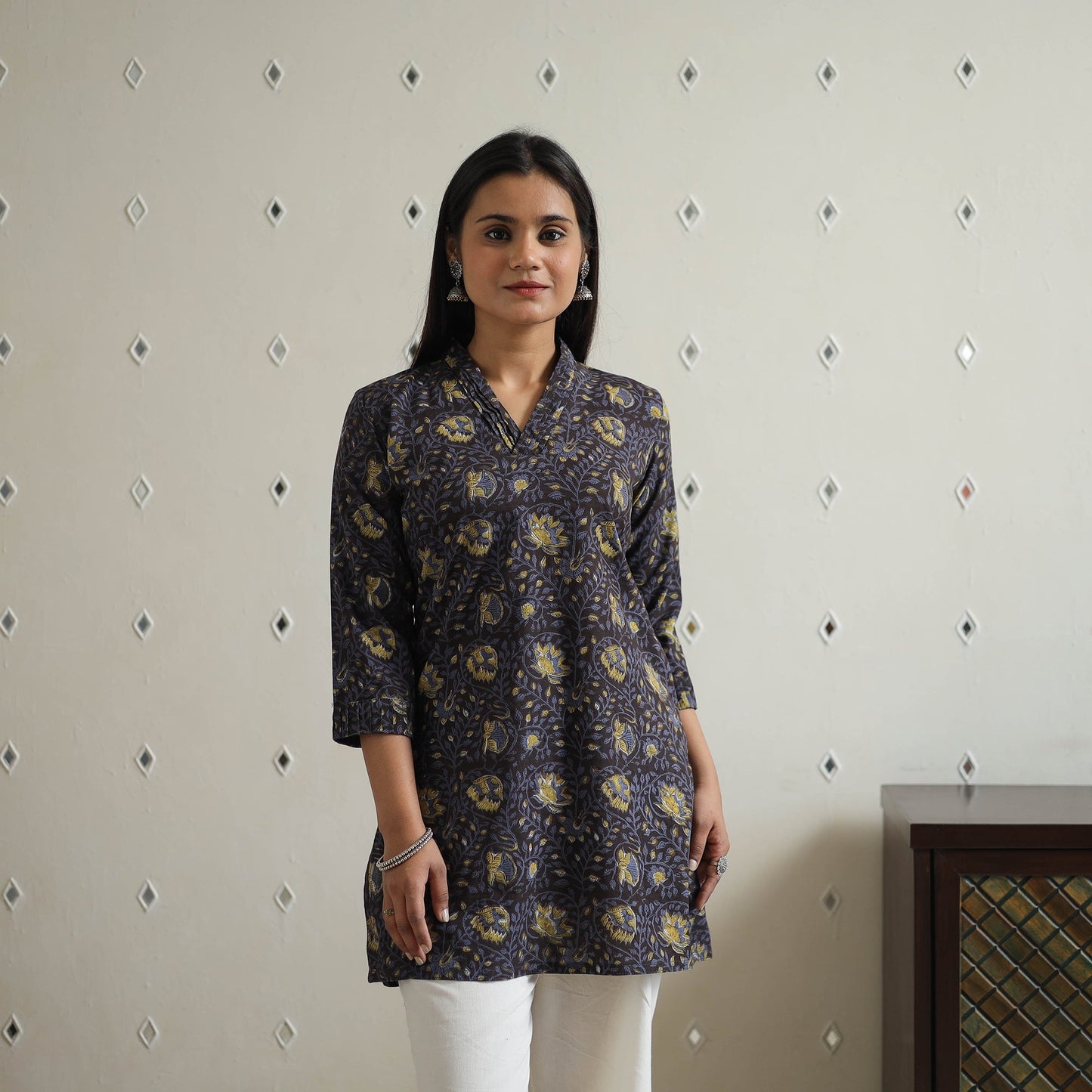 Hand Block Printed Cotton Short Bagru Kurta for Women