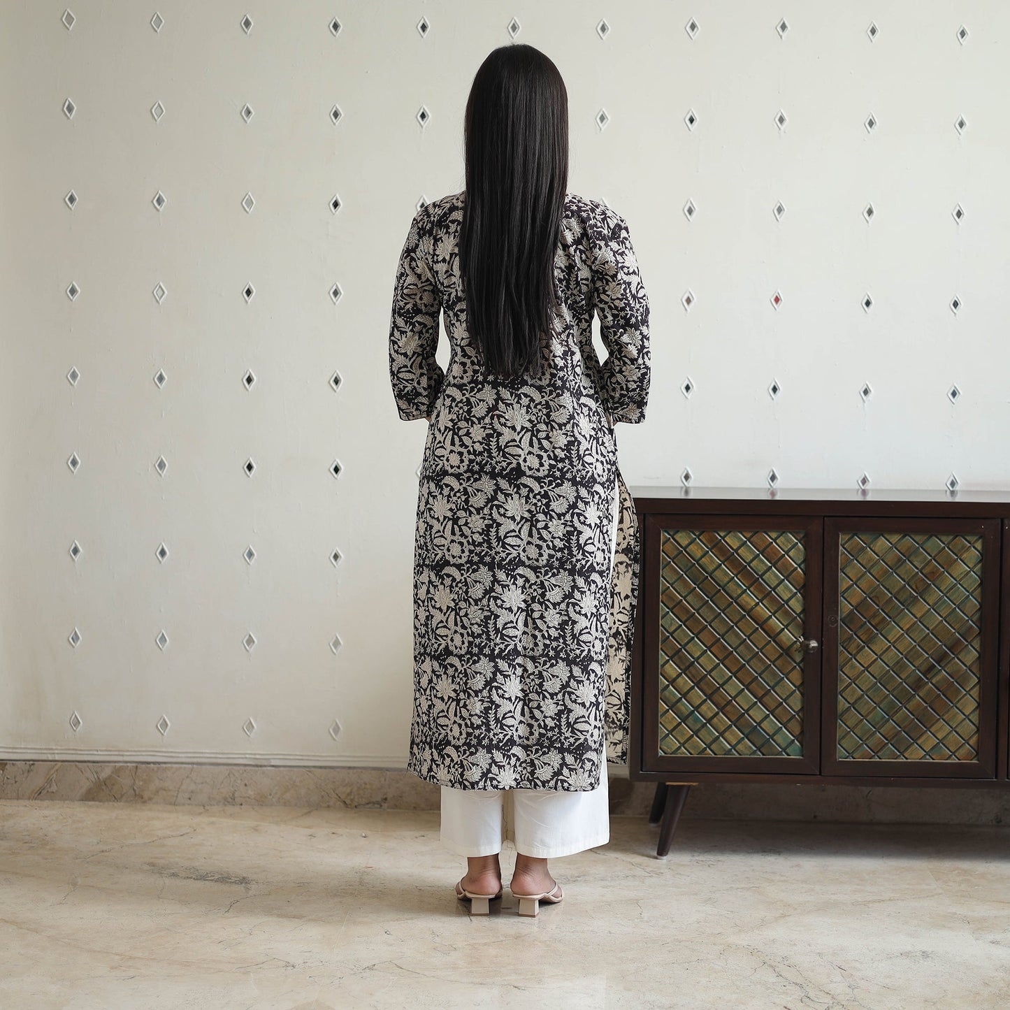 Hand Block Printed Cotton Straight Bagru Kurta for Women