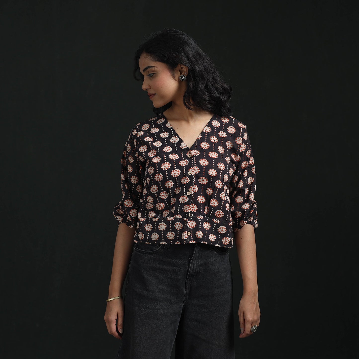 Hand block sanganeri print cotton floral crop top 04