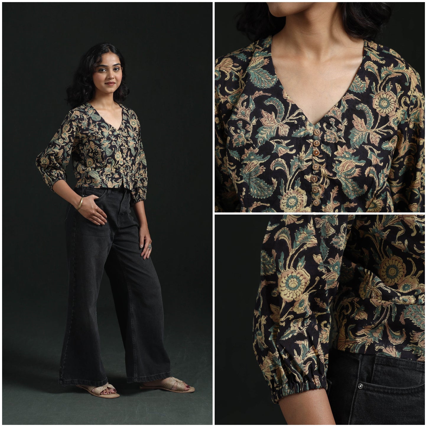 Hand block sanganeri print cotton floral crop top 10