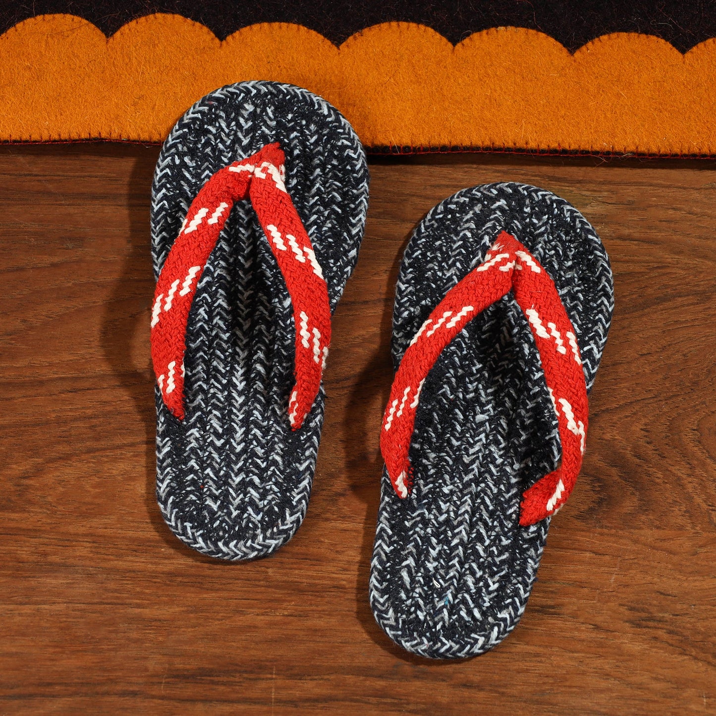 Black Hand Braided Cotton Stitched Home Slipper