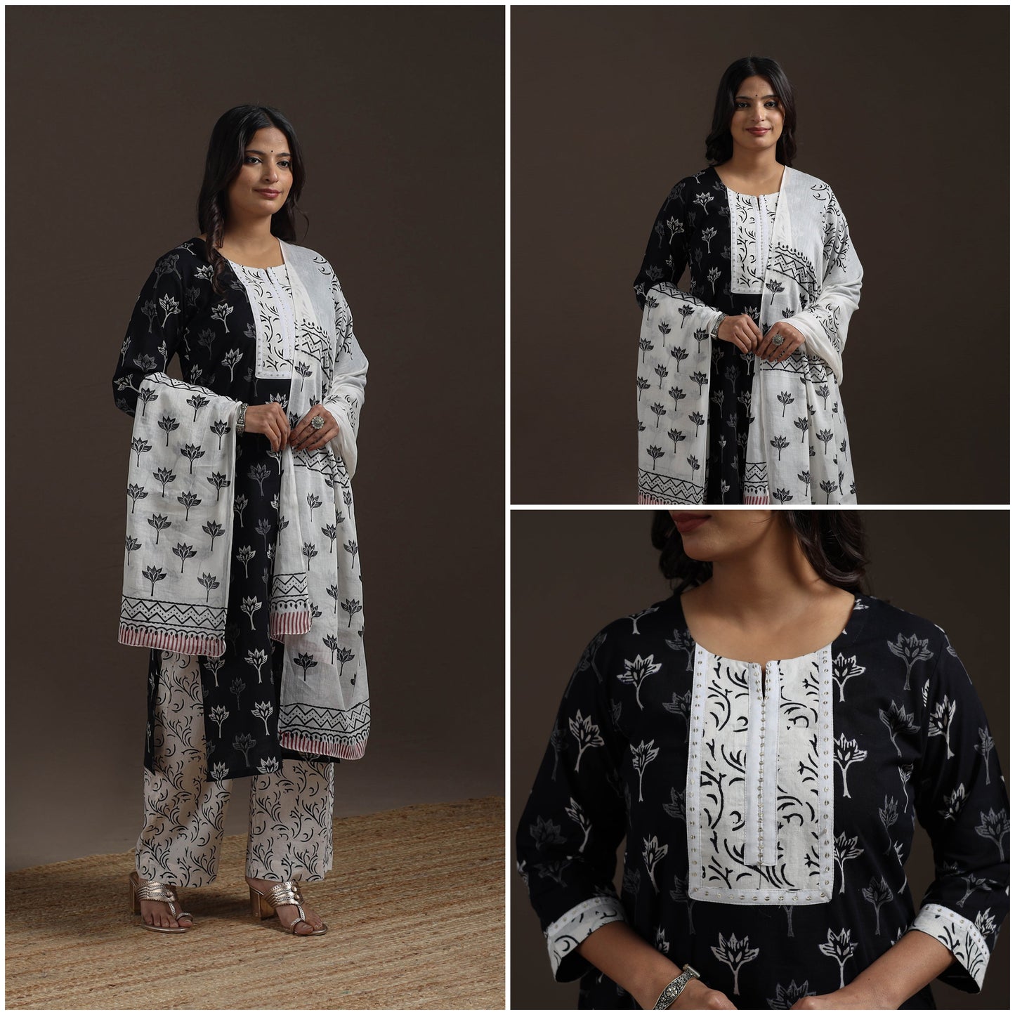 Hand embroidered jaipur cotton suit set with dupatta